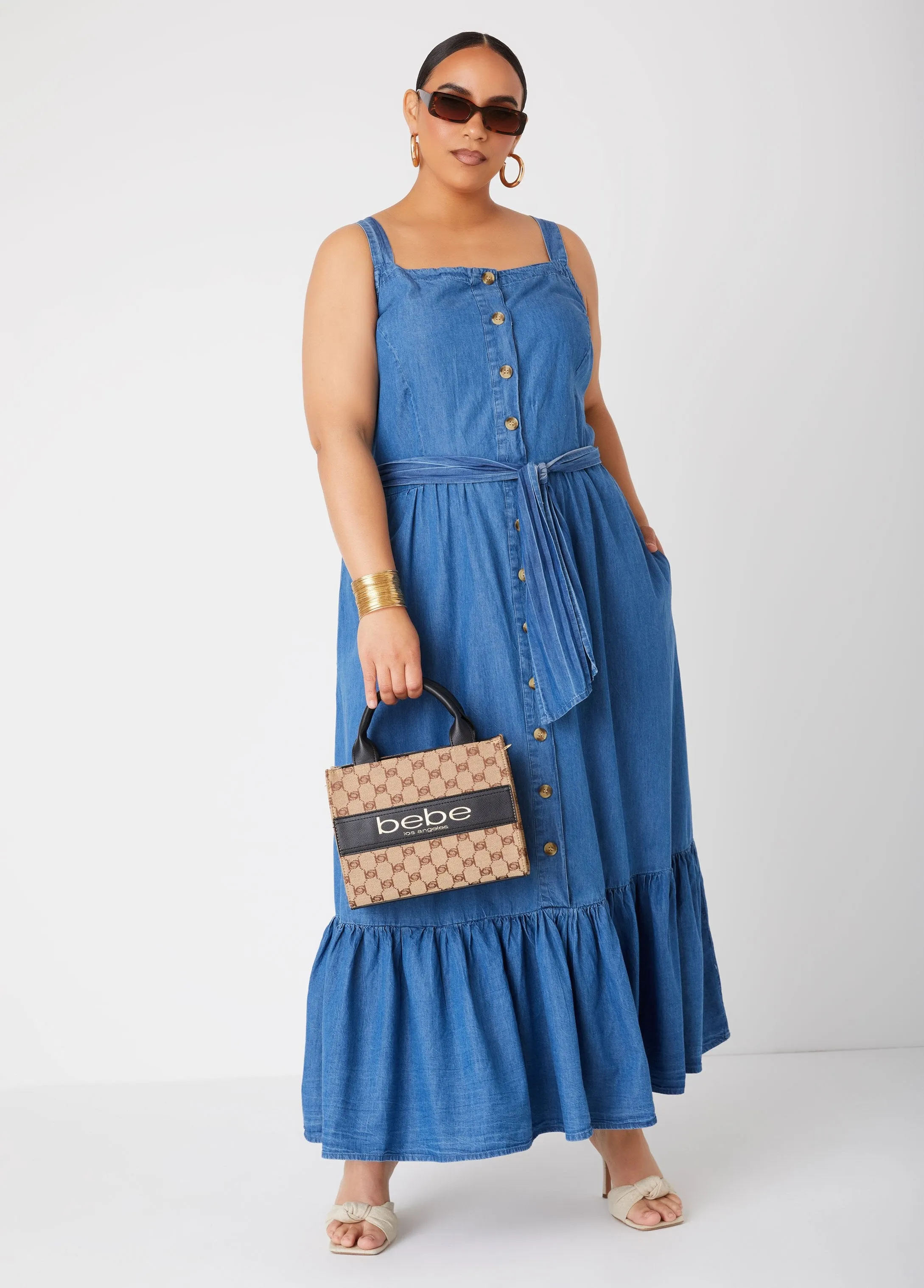 Flounced Chambray Maxi Dress sold by Ashley Stewart product image thumbnail 5