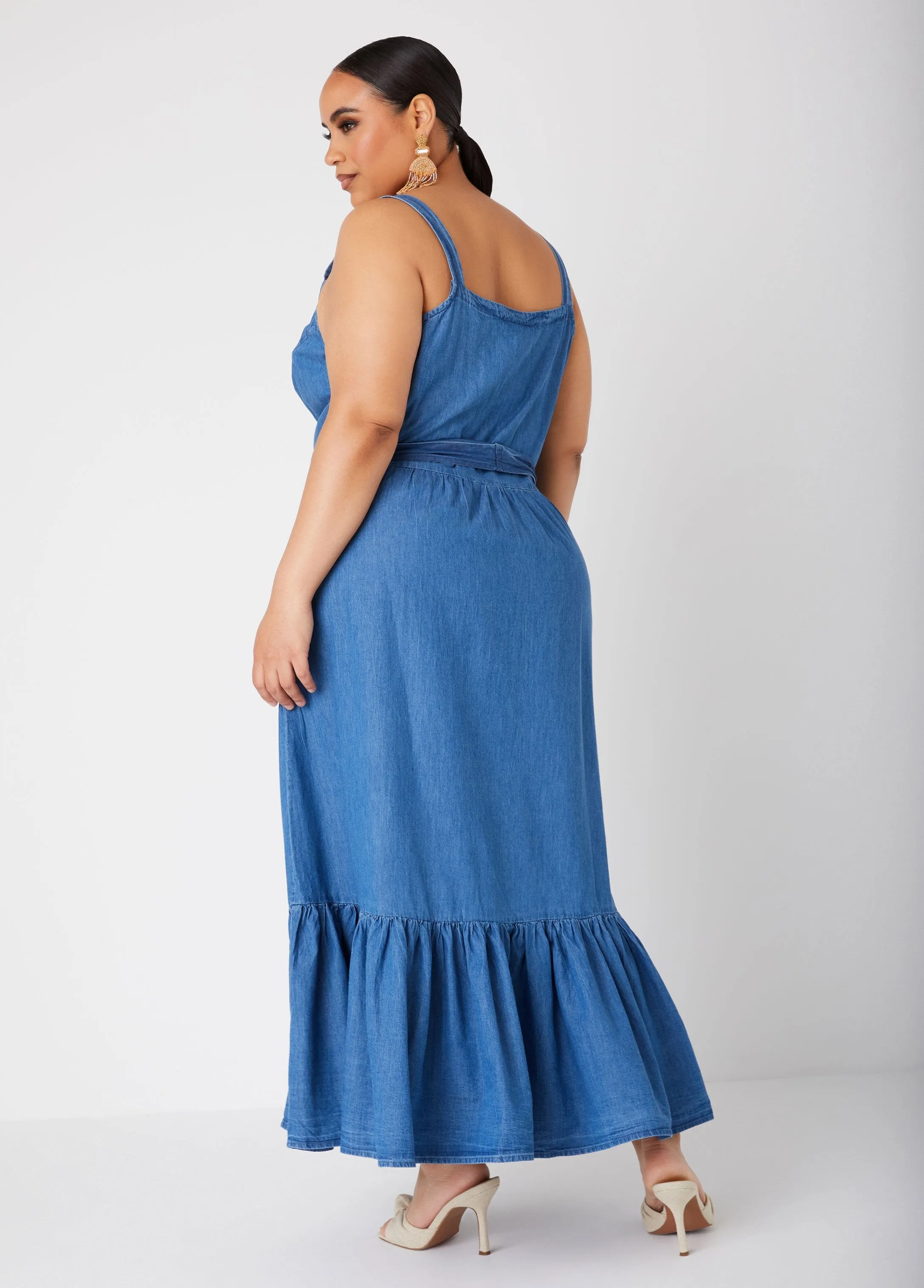 Flounced Chambray Maxi Dress sold by Ashley Stewart product image thumbnail 2