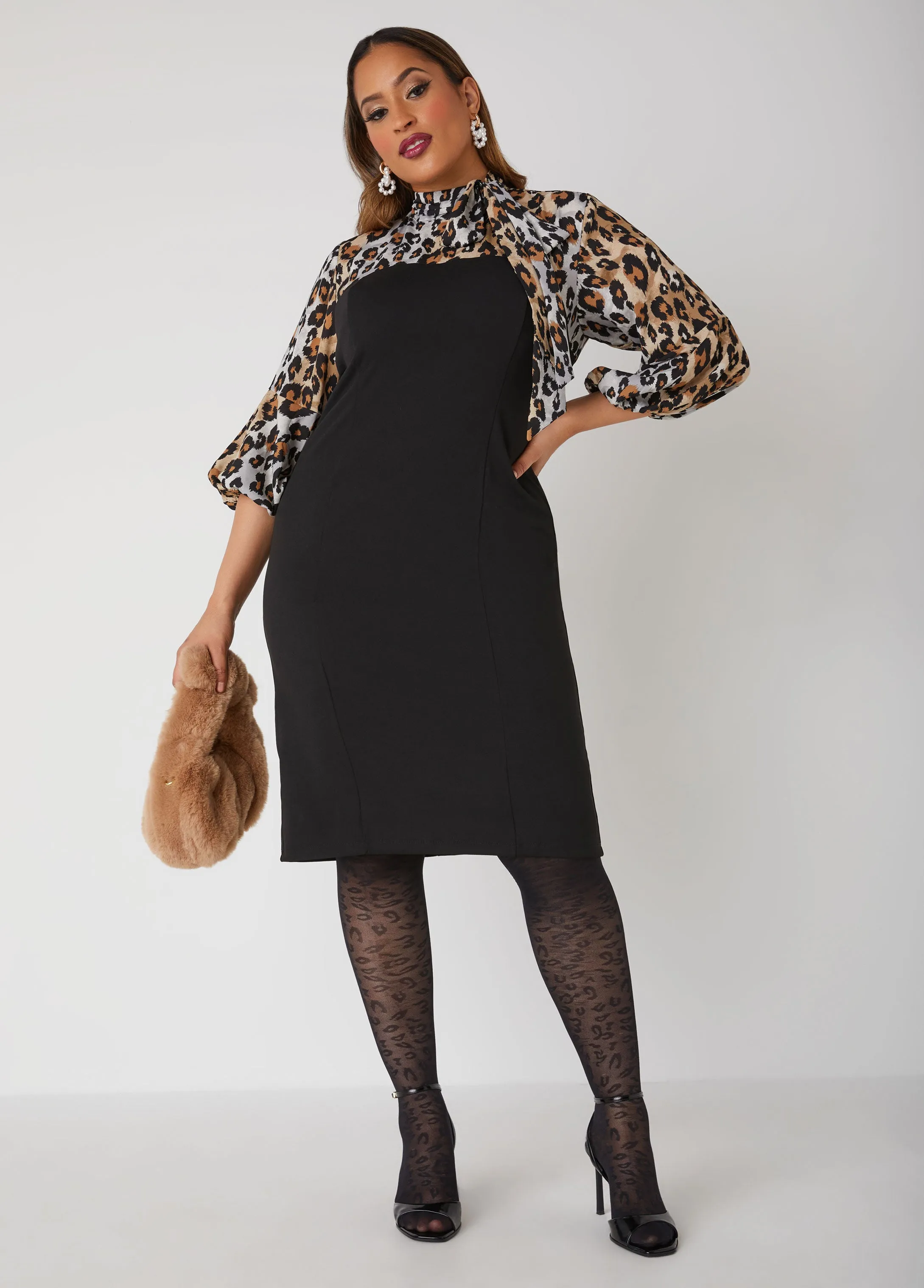 Leopard Paneled Sheath Dress sold by Ashley Stewart product image thumbnail 4