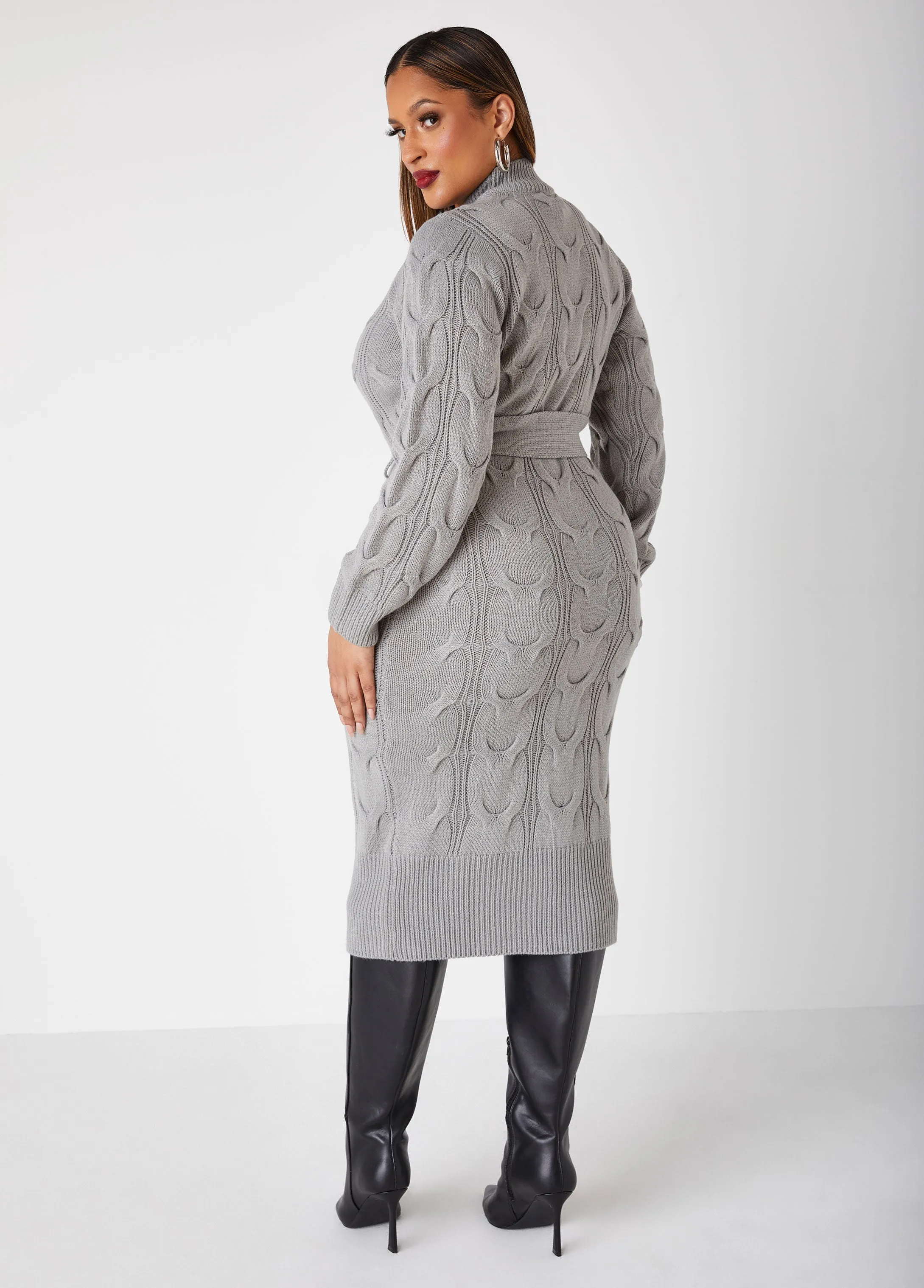 Belted Cable Knit Sweater Dress | Parallel