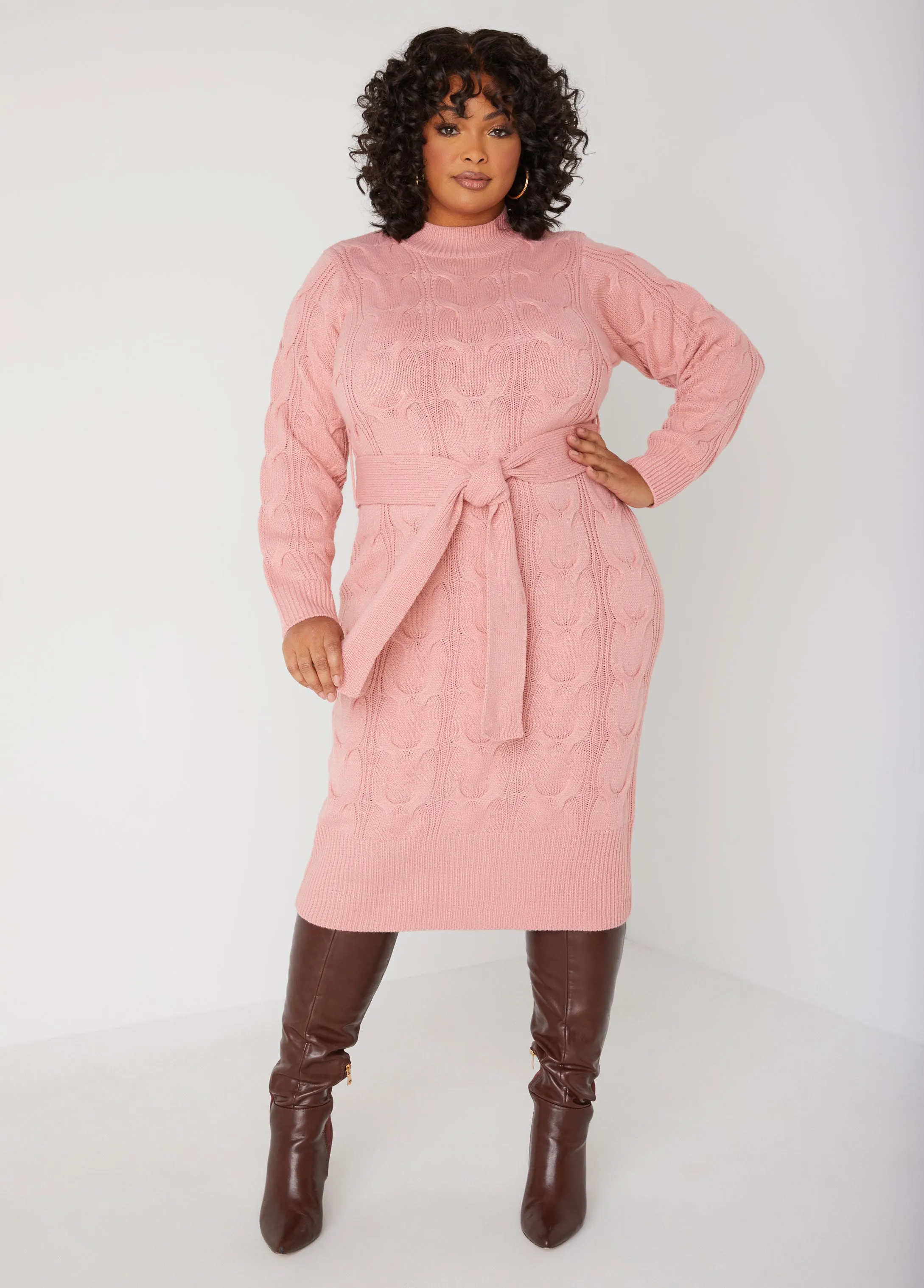 Belted Cable Knit Sweater Dress sold by Ashley Stewart product image thumbnail 5