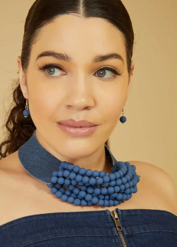 Beaded Denim Necklace Set sold by Ashley Stewart