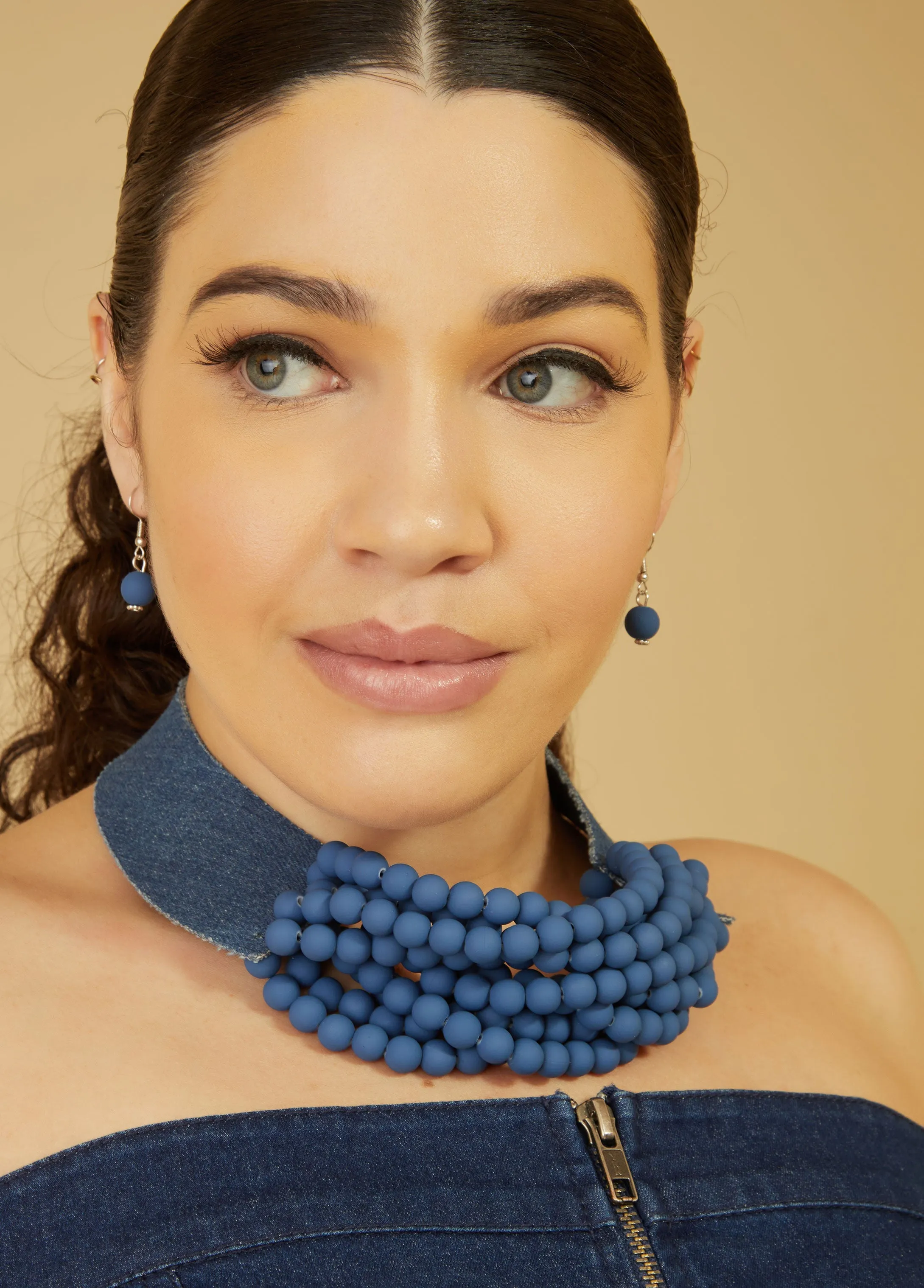Beaded Denim Necklace Set sold by Ashley Stewart