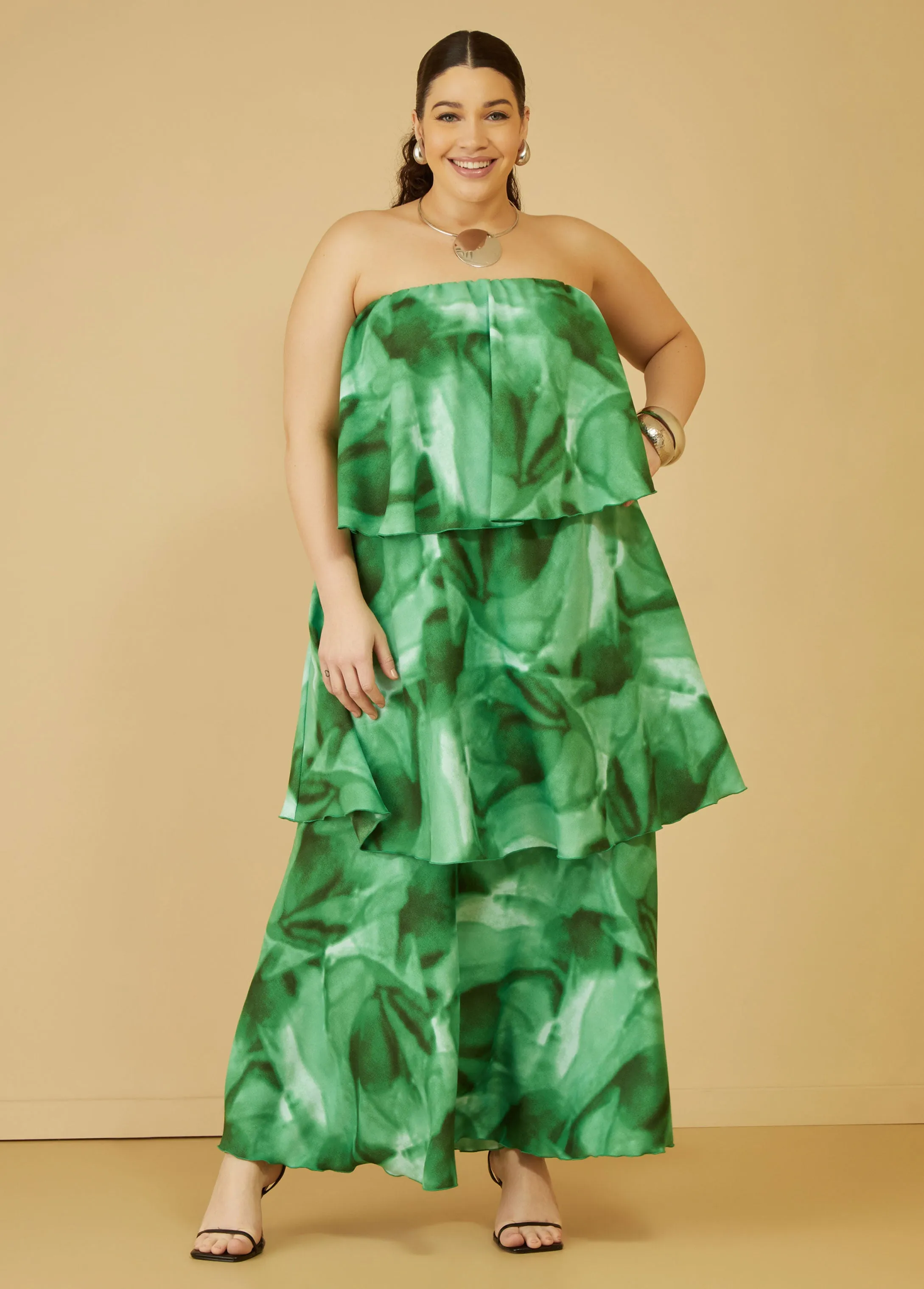 Strapless Watercolor Tiered Dress sold by Ashley Stewart product image thumbnail 4