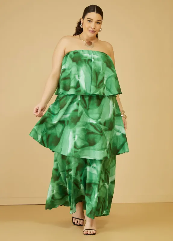 Strapless Watercolor Tiered Dress sold by Ashley Stewart