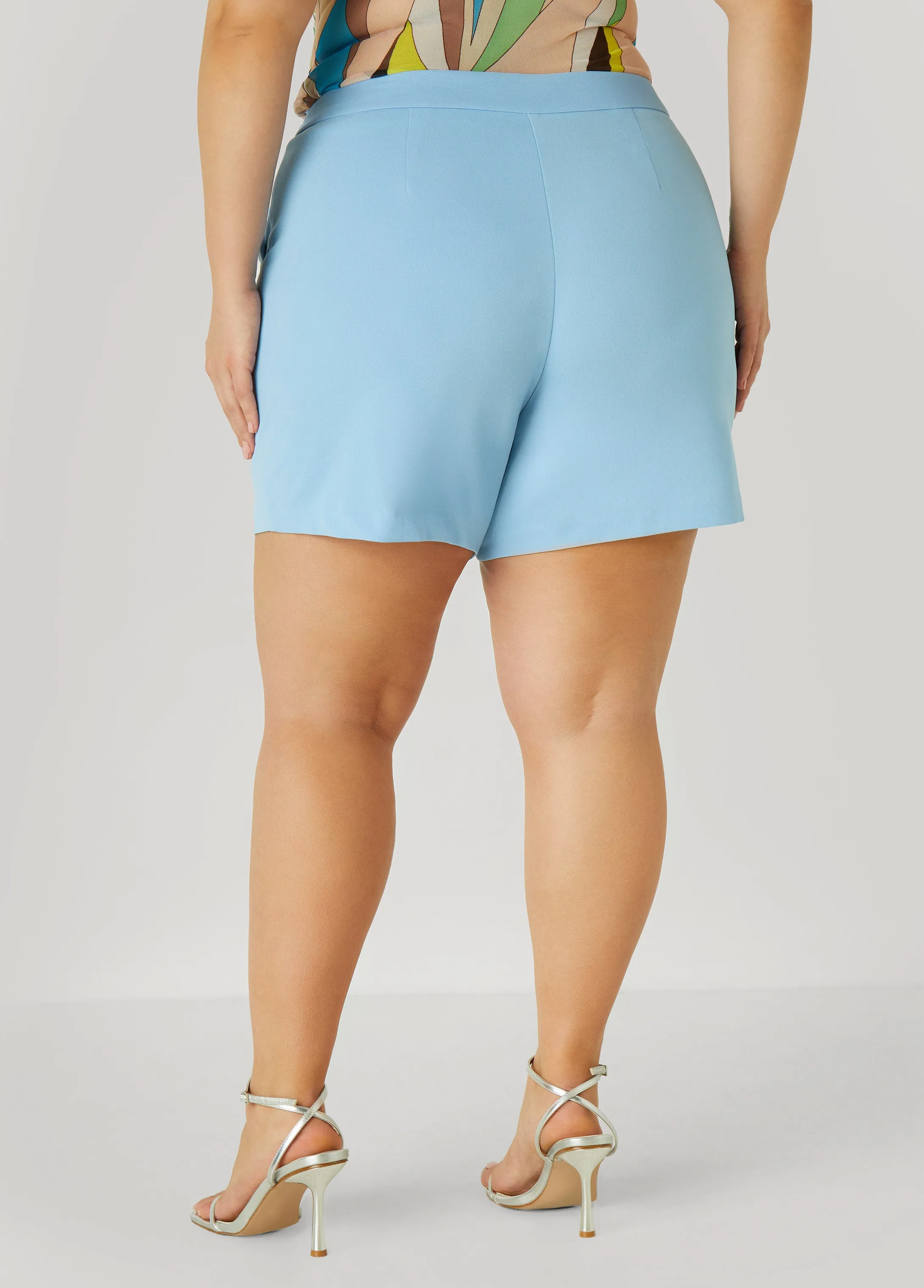 Pleated High Waist Crepe Shorts sold by Ashley Stewart product image thumbnail 2