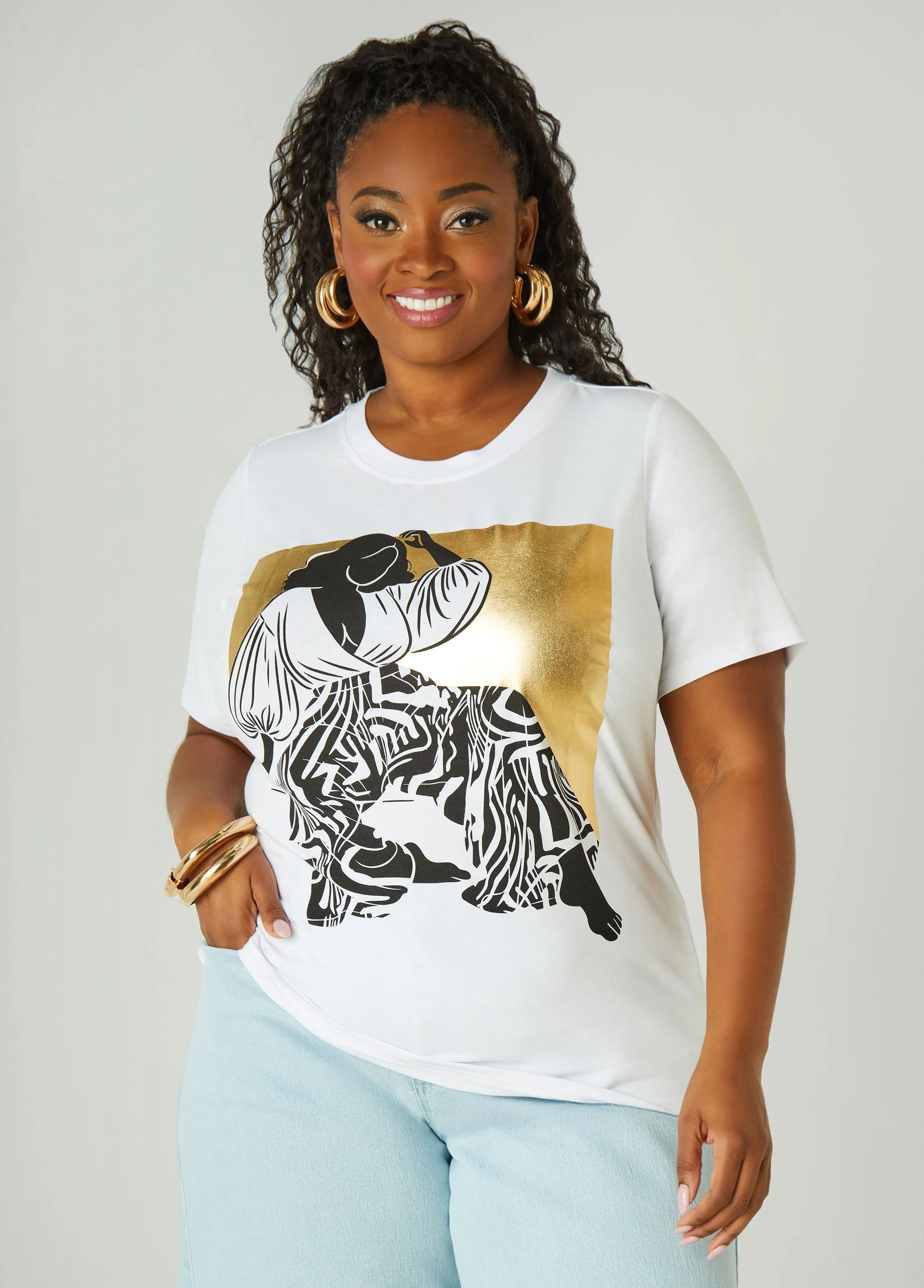 Metallic Graphic Jersey Tee sold by Ashley Stewart