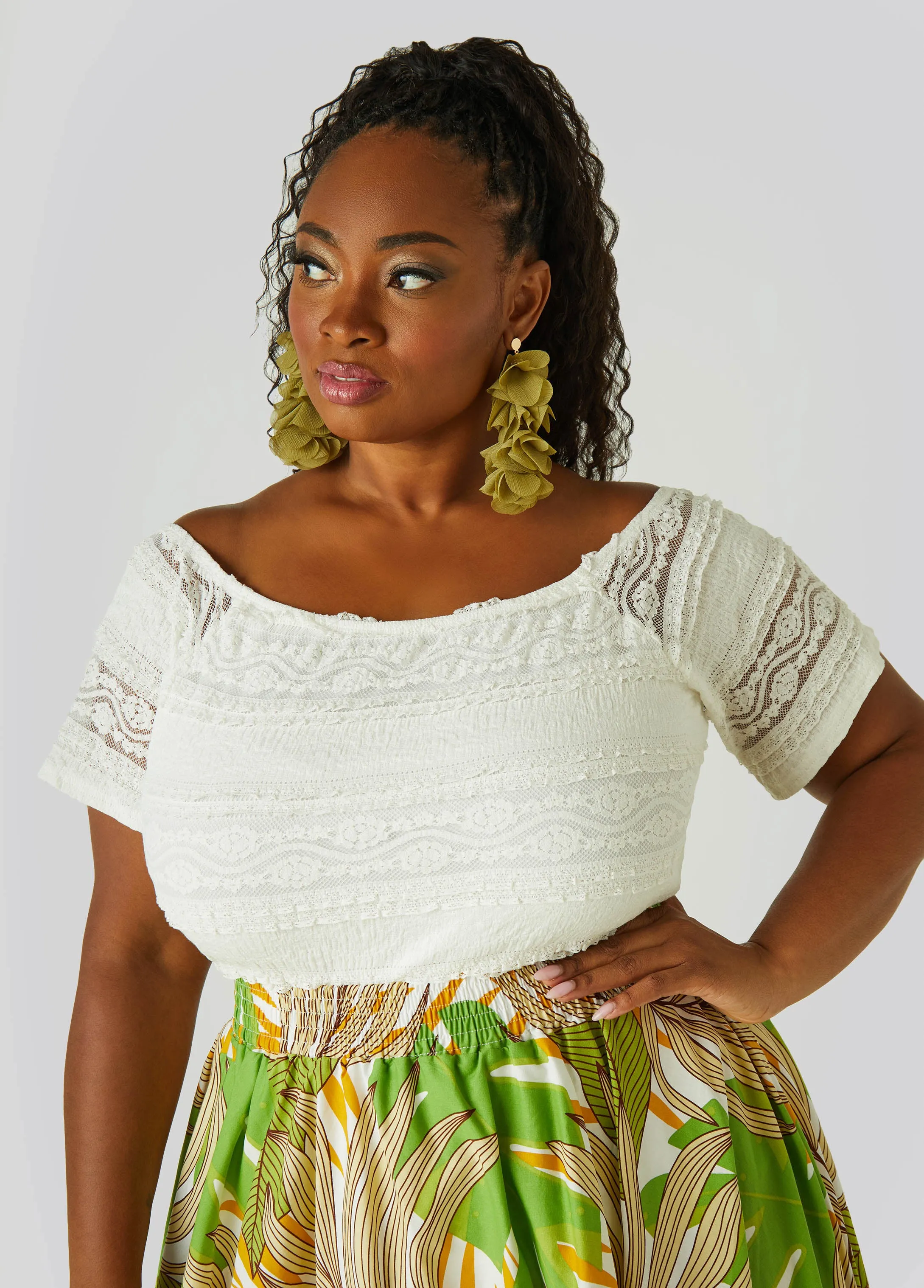 Ruffle Trimmed Lace Top sold by Ashley Stewart product image thumbnail 3