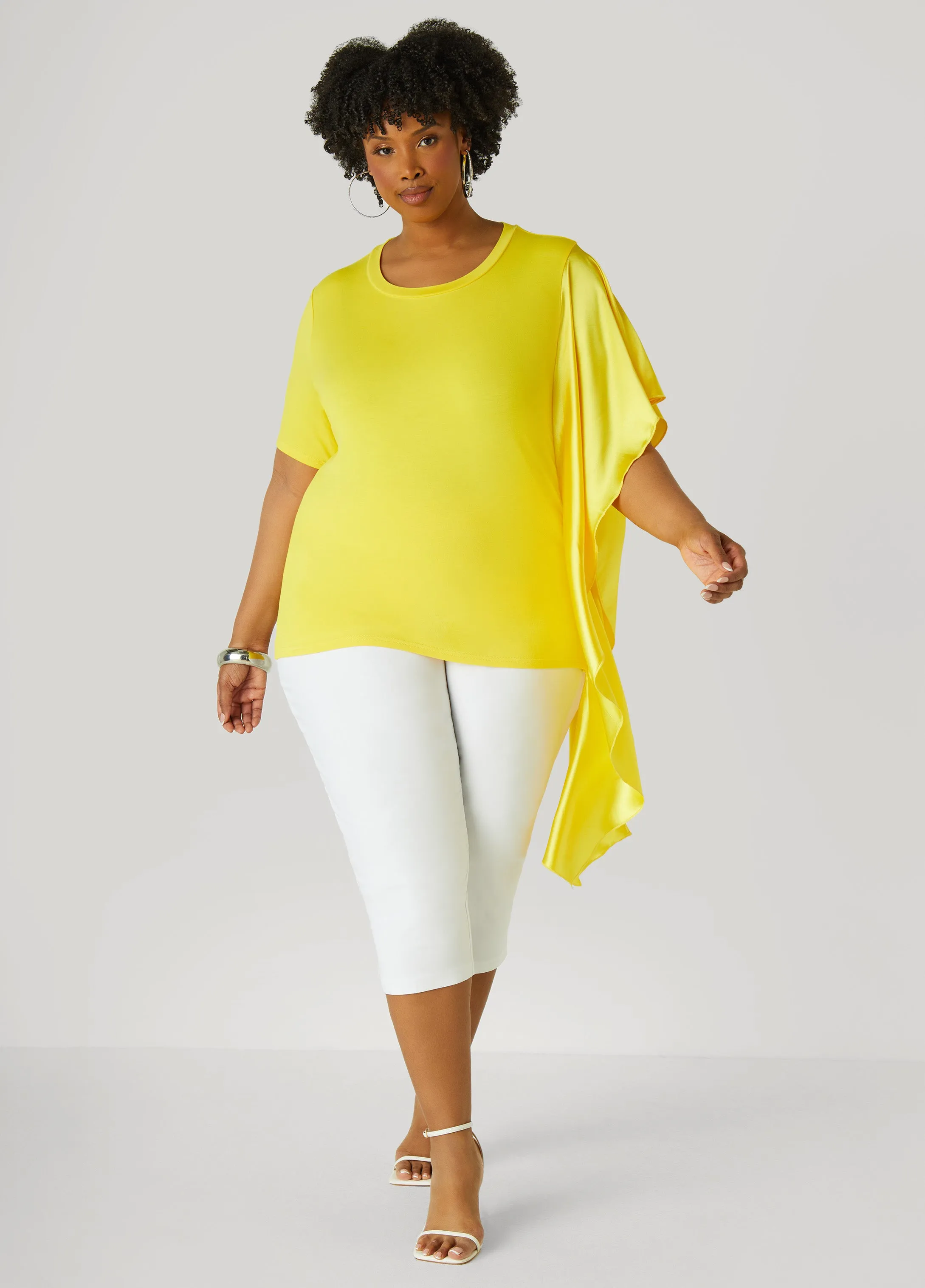 Satin Paneled Stretch Knit Tee sold by Ashley Stewart product image thumbnail 3