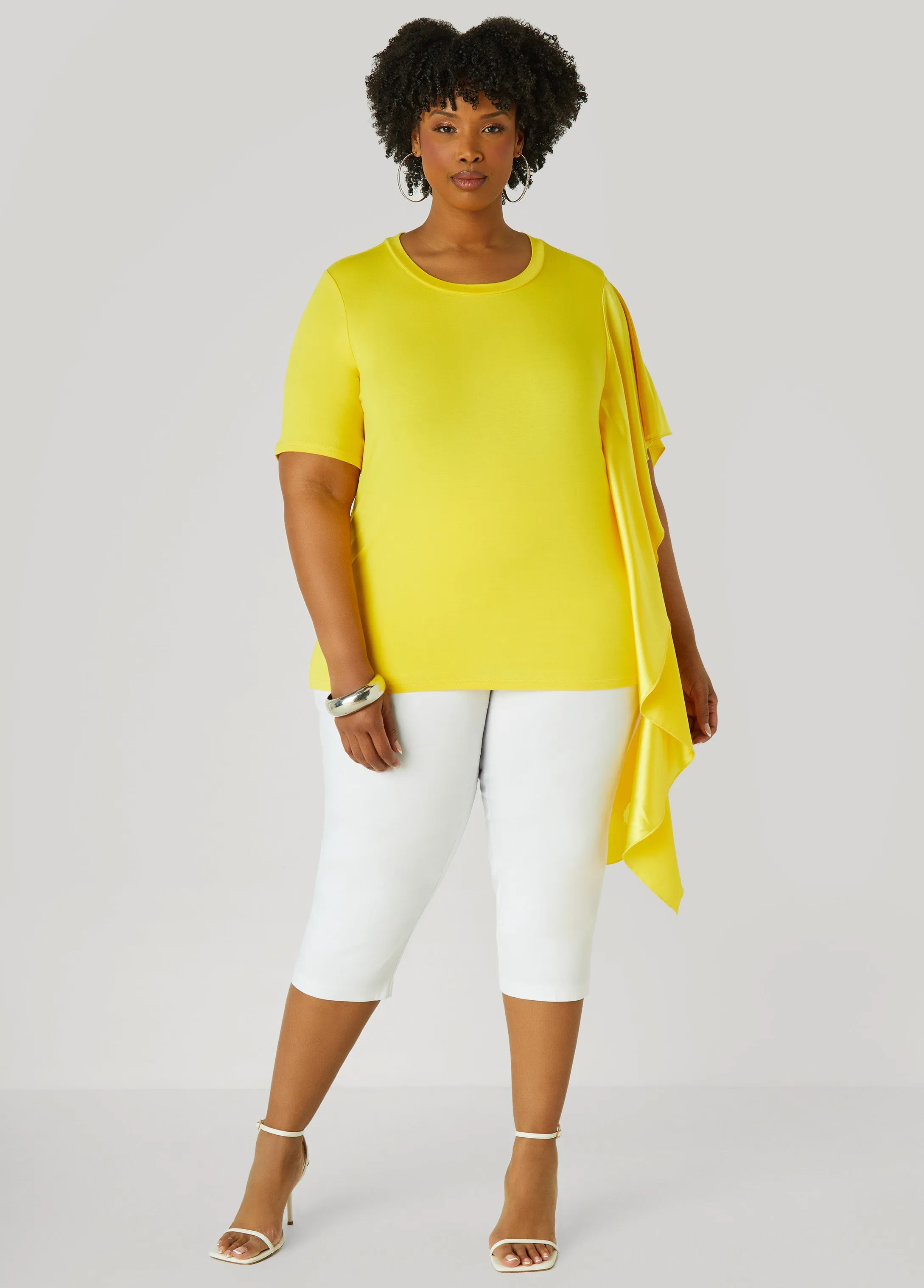 Satin Paneled Stretch Knit Tee sold by Ashley Stewart
