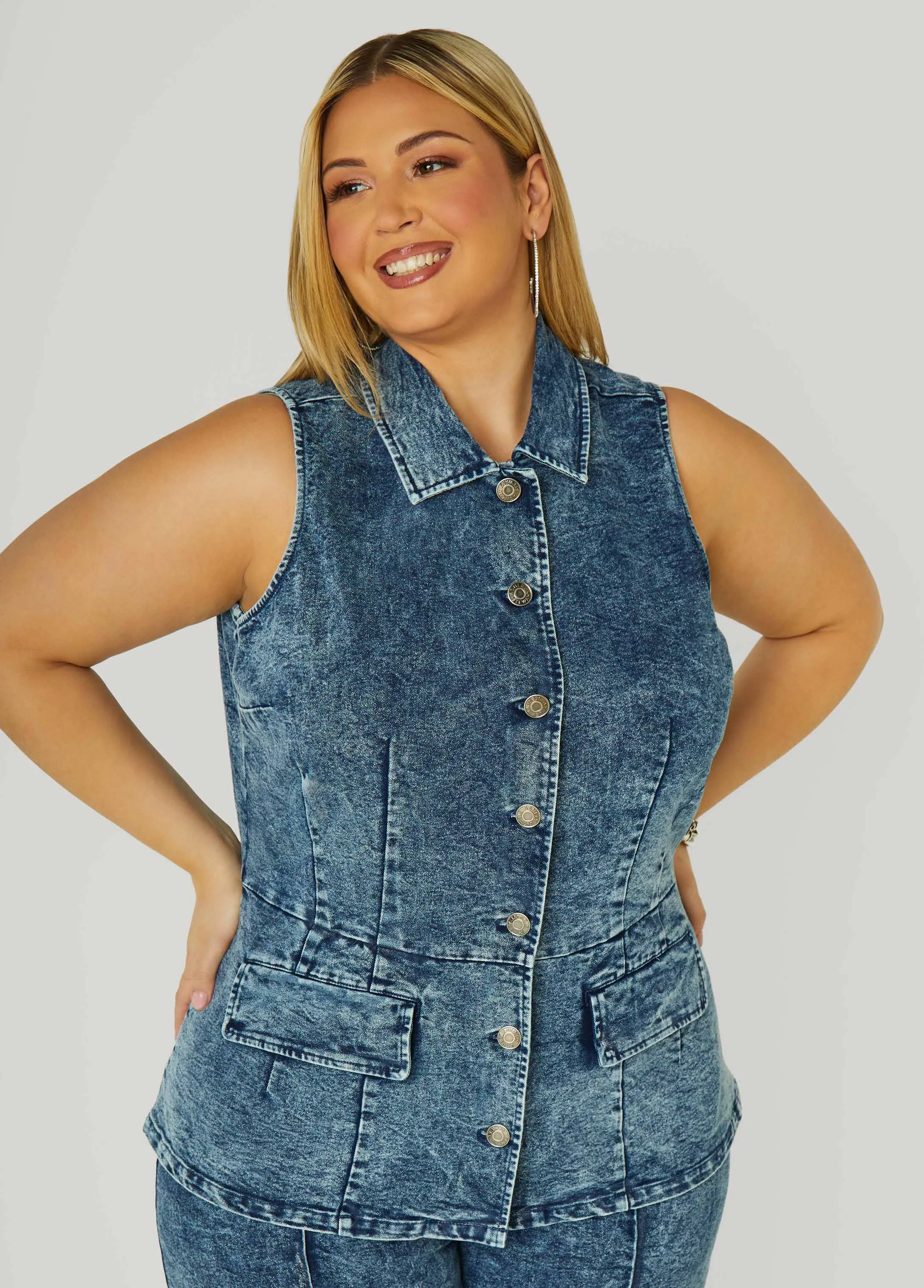 Stonewash Denim Wash Vest sold by Ashley Stewart