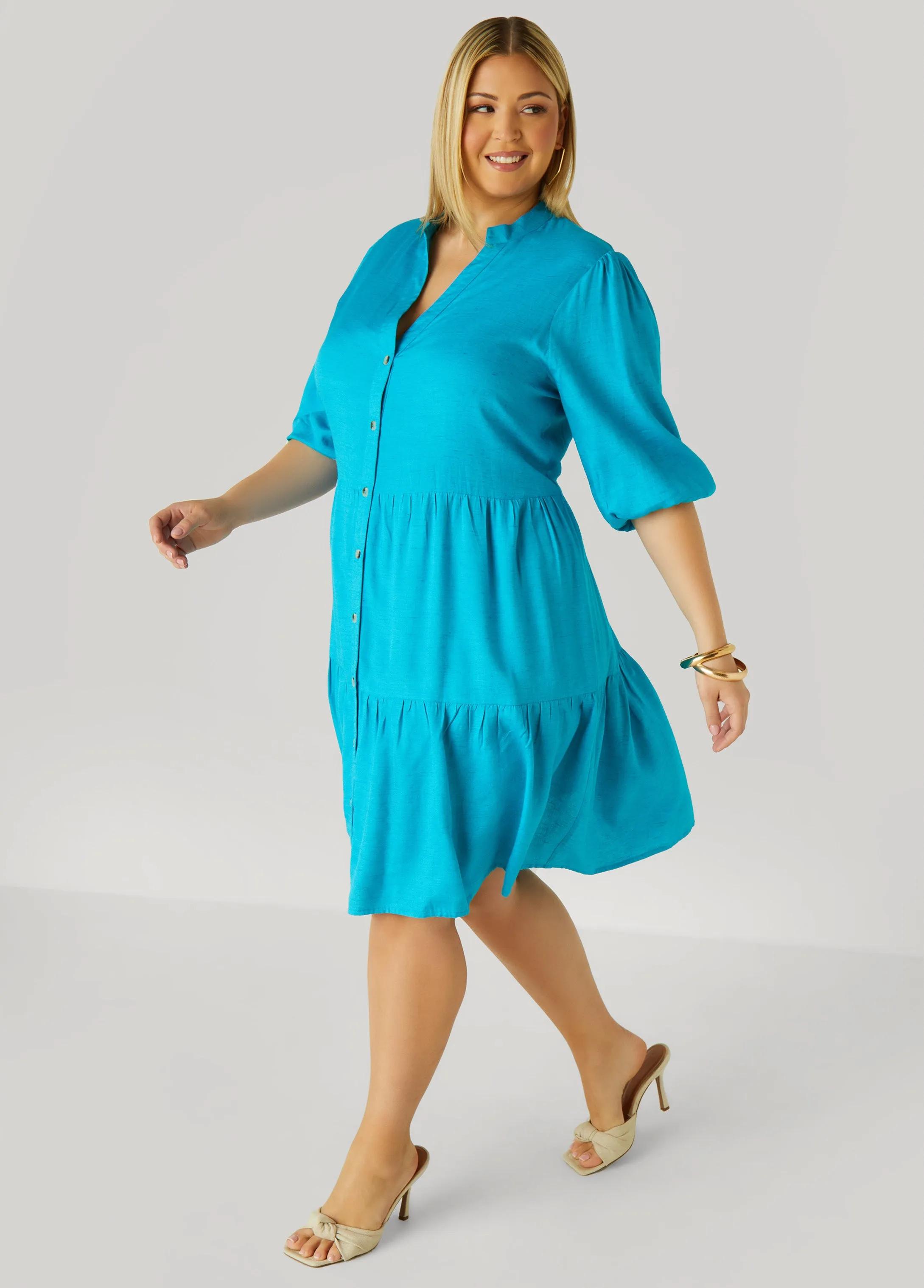 Flounced Woven Shirtdress sold by Ashley Stewart product image thumbnail 3