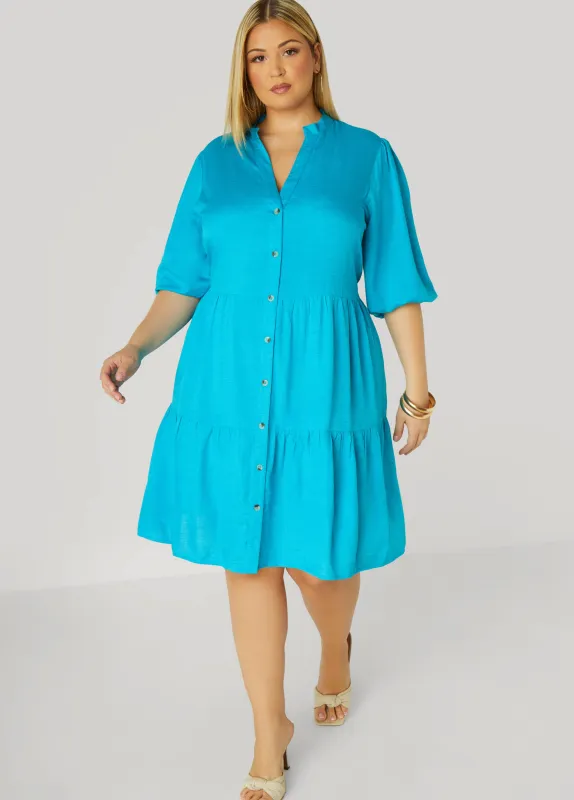 Flounced Woven Shirtdress sold by Ashley Stewart