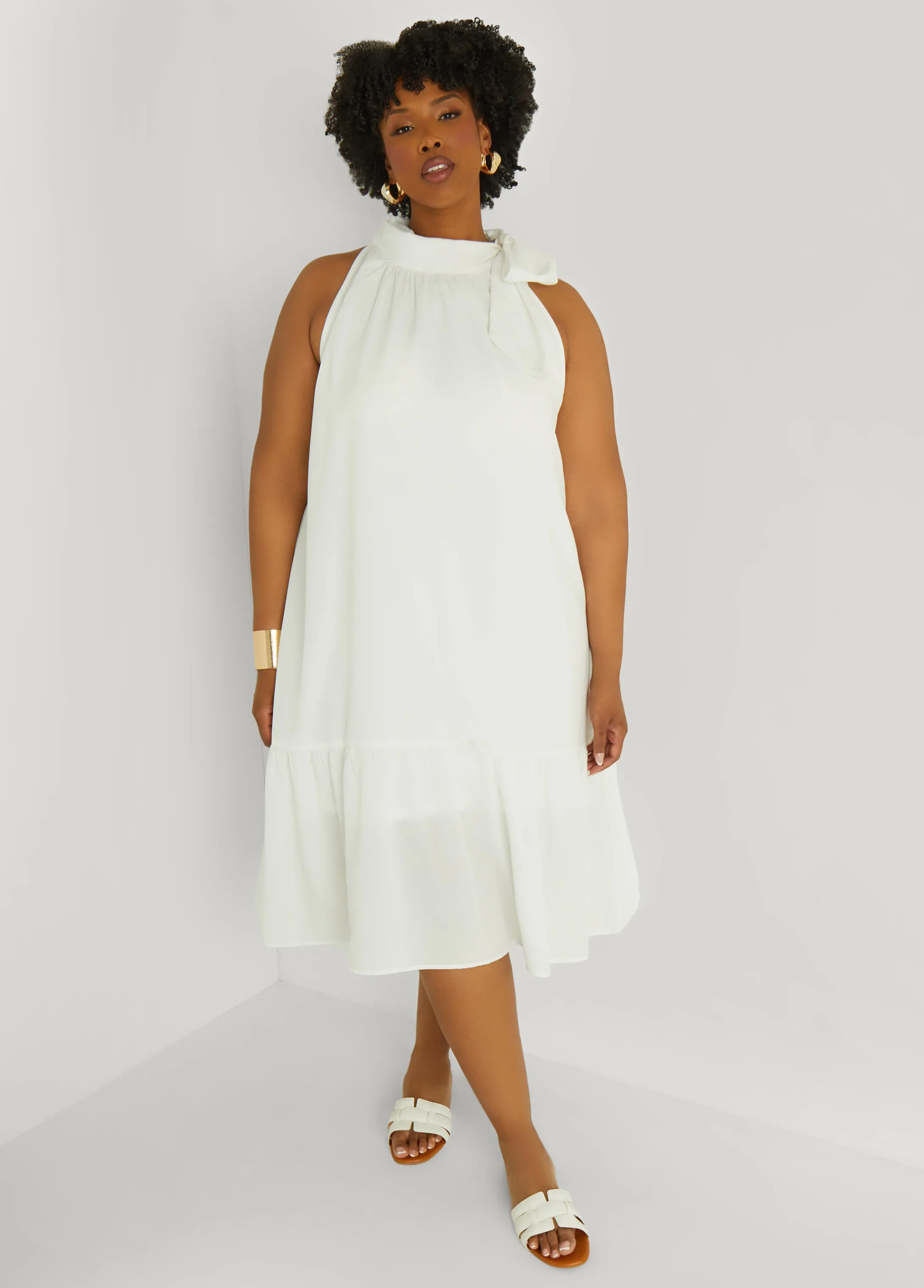 Flounced Tie Neck Midi Dress sold by Ashley Stewart product image thumbnail 3
