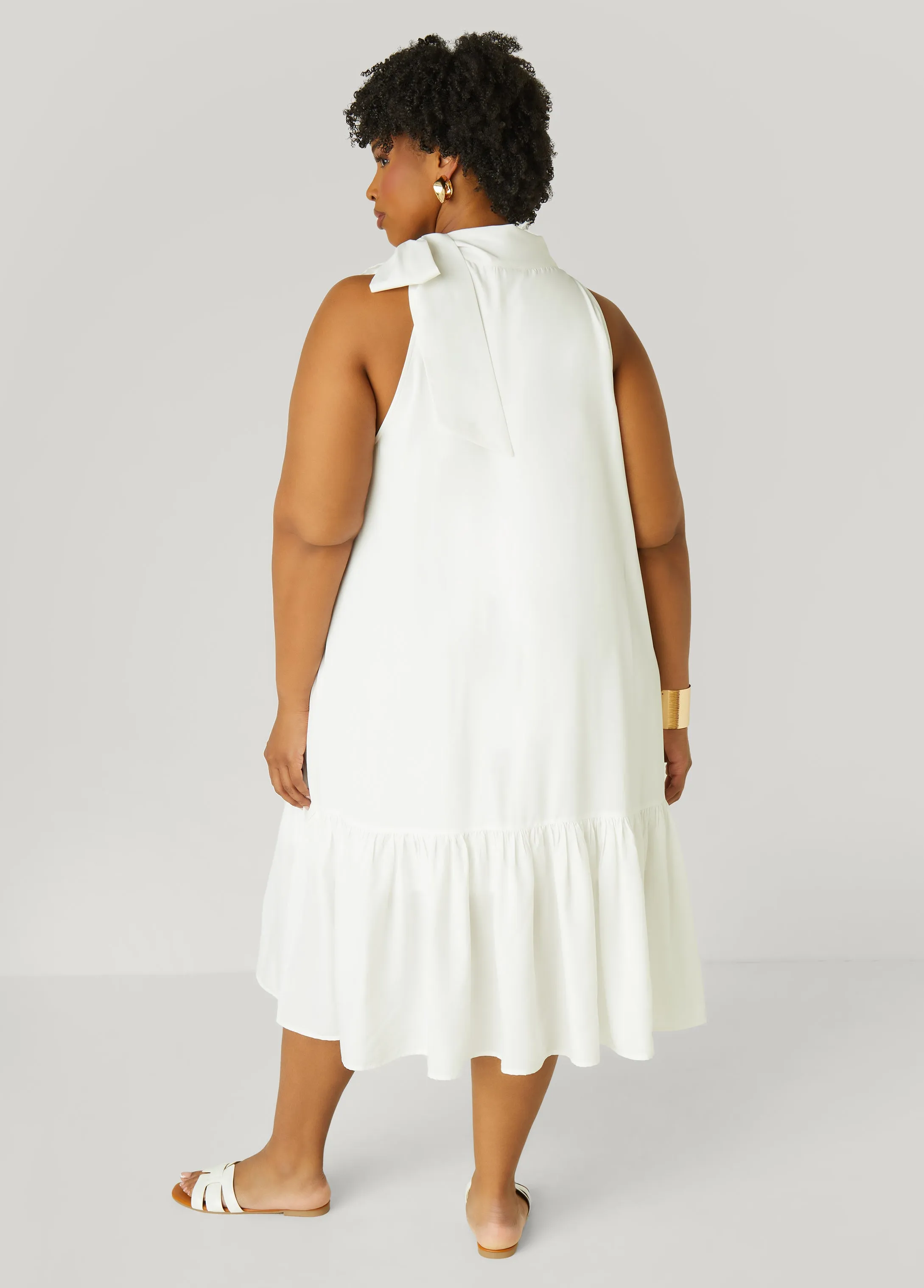 Flounced Tie Neck Midi Dress sold by Ashley Stewart product image thumbnail 2