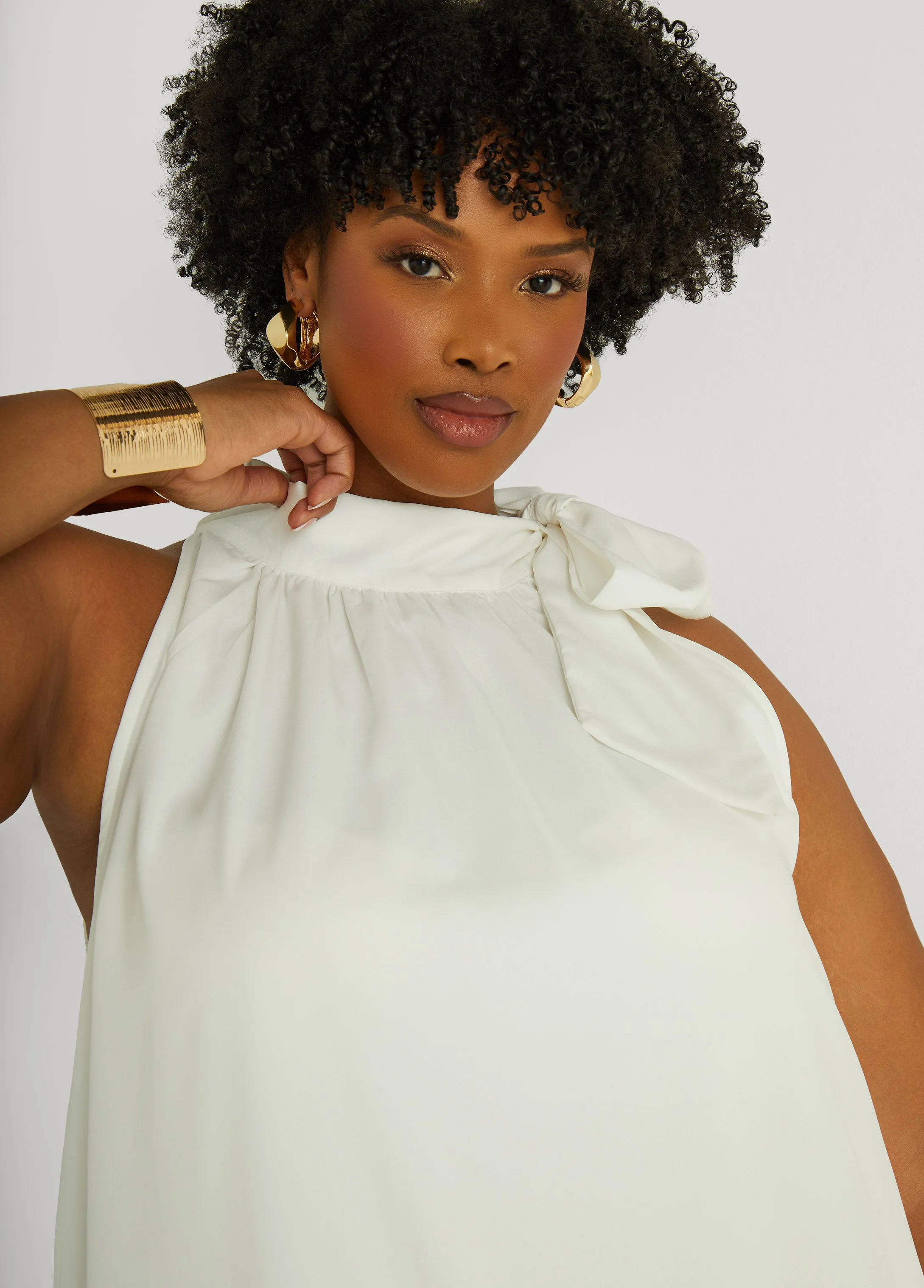 Flounced Tie Neck Midi Dress sold by Ashley Stewart product image thumbnail 4