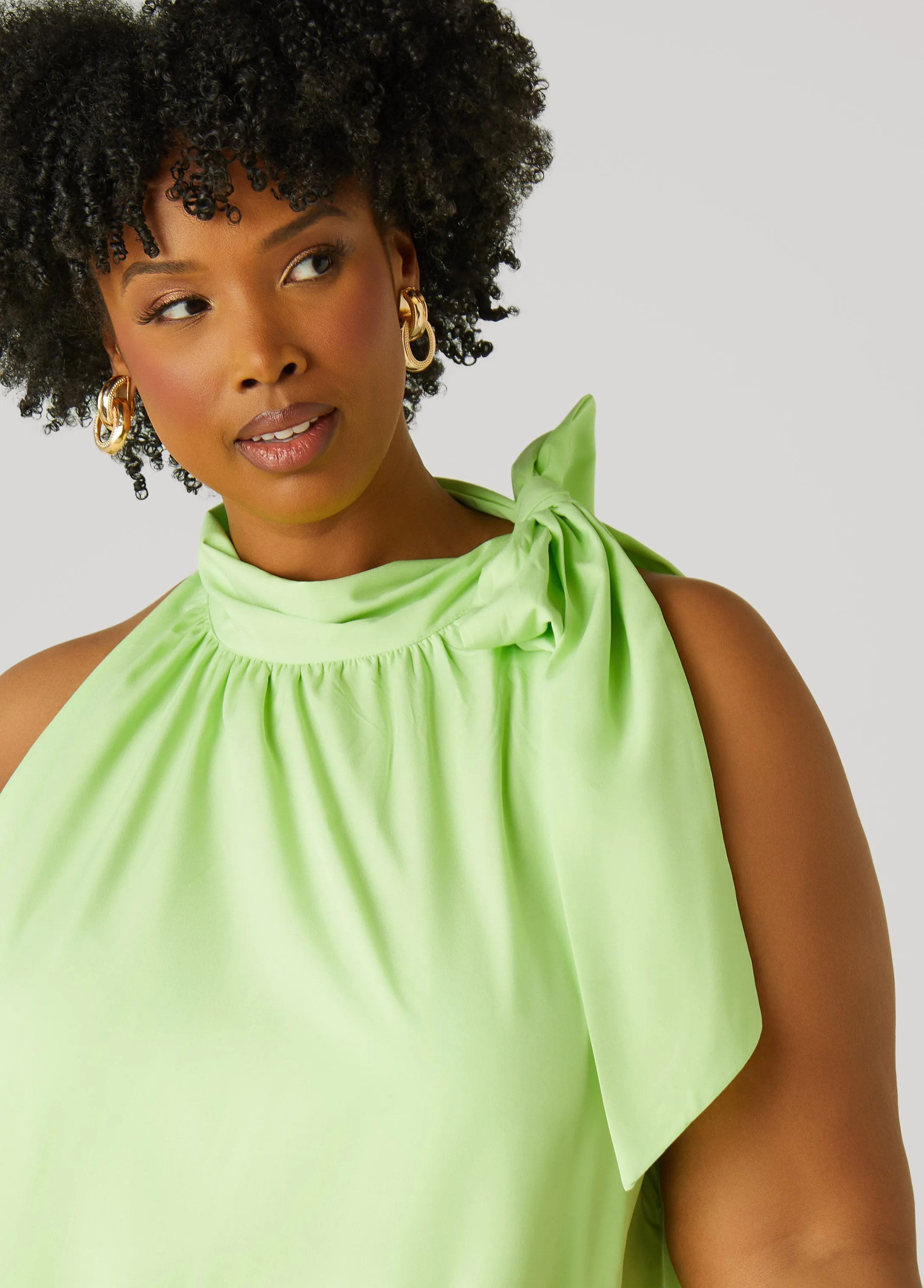 Tie Neck Flounced Midi Dress sold by Ashley Stewart product image thumbnail 5