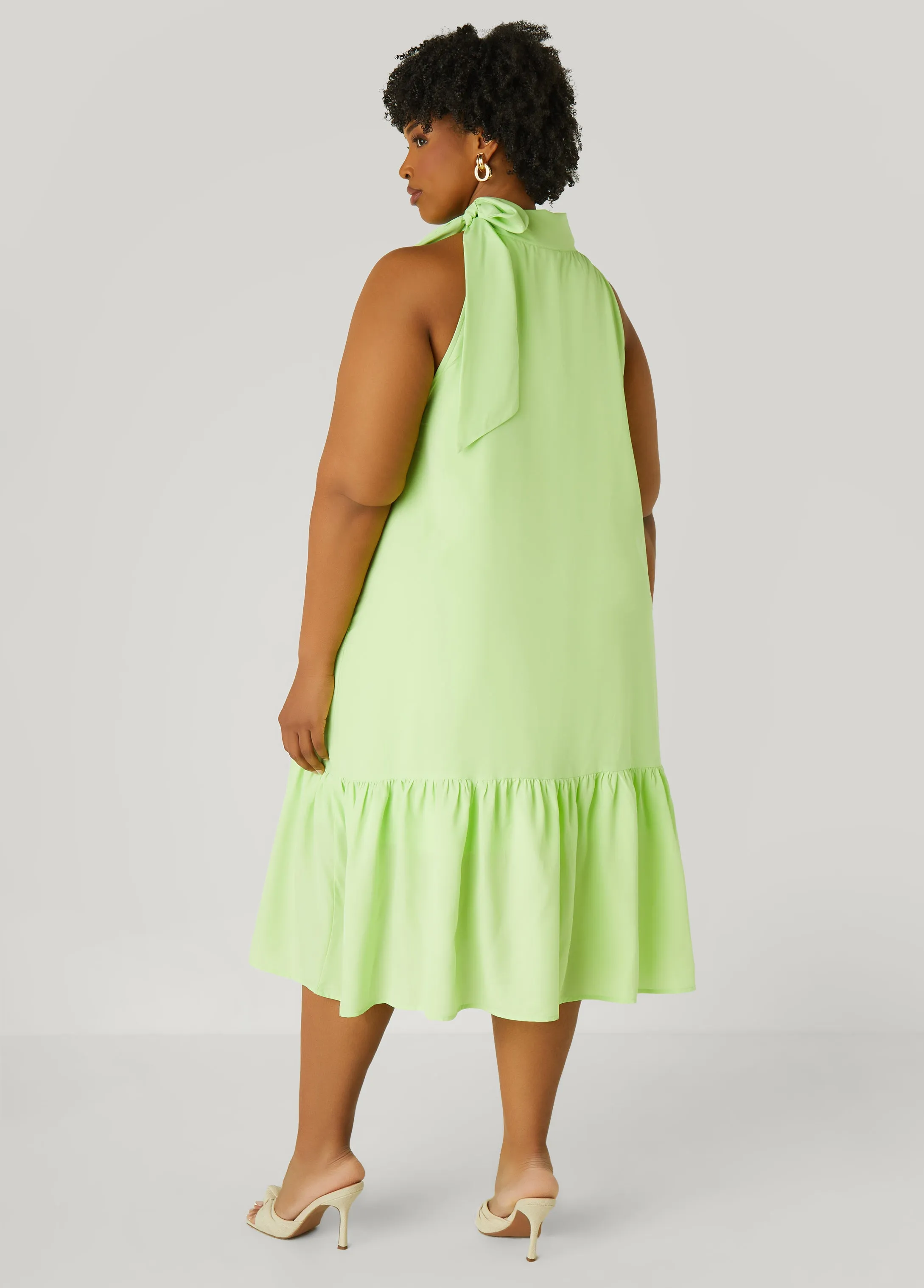Tie Neck Flounced Midi Dress sold by Ashley Stewart product image thumbnail 2