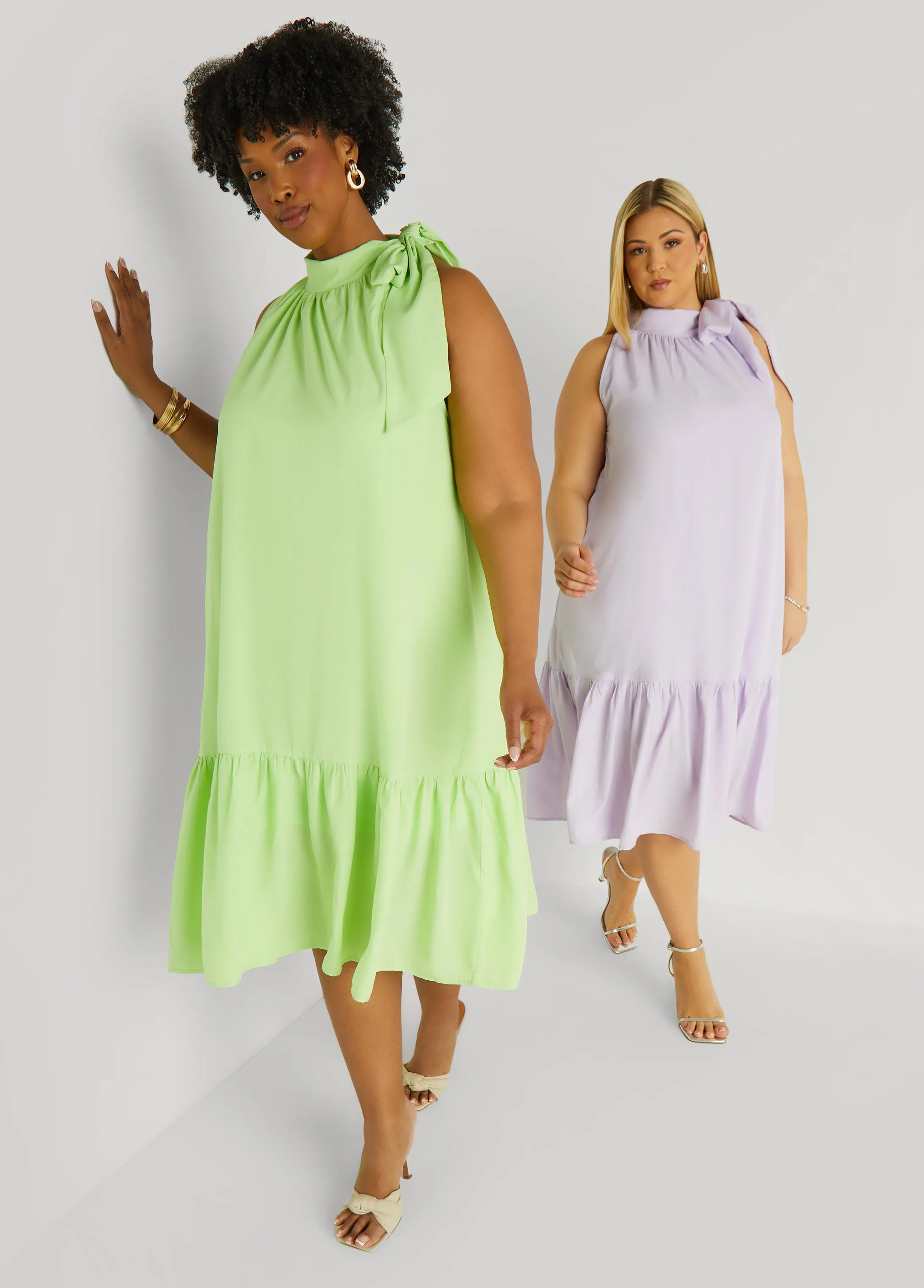Tie Neck Flounced Midi Dress sold by Ashley Stewart product image thumbnail 4