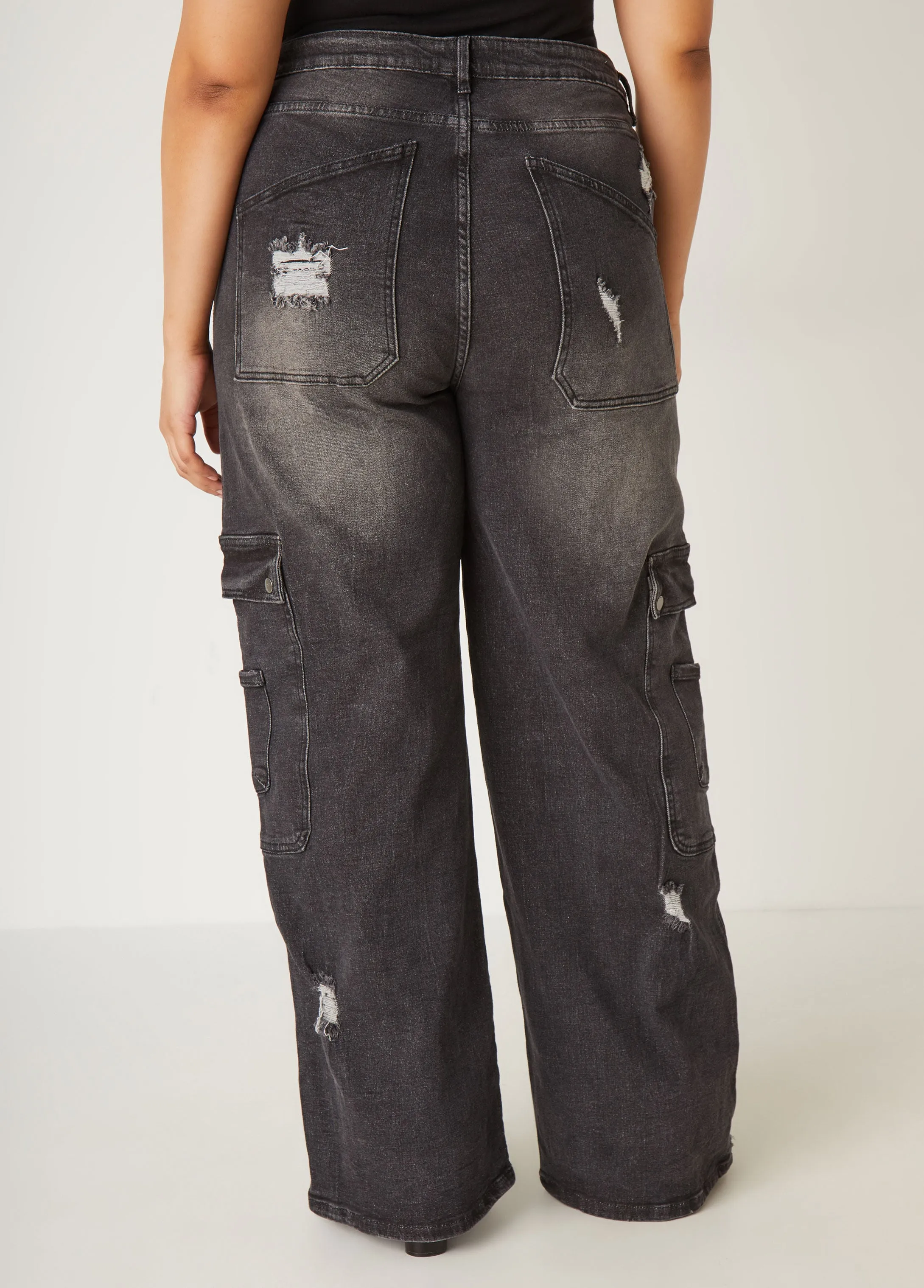 High Rise Distressed Cargo Jeans sold by Ashley Stewart product image thumbnail 2