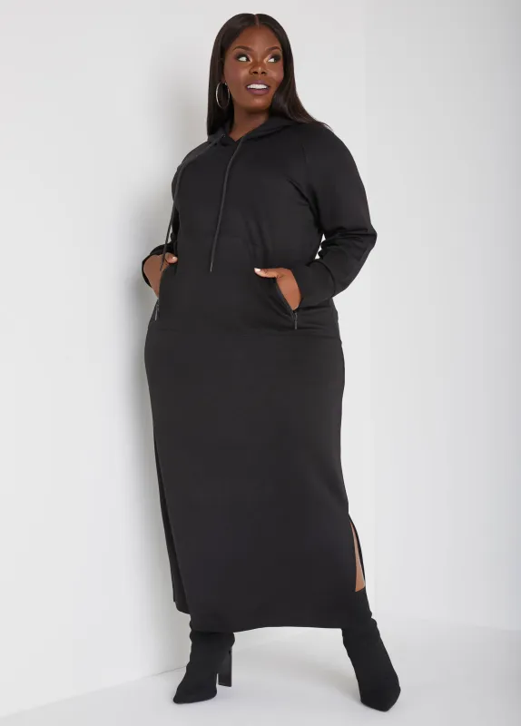 Zip Detailed Hooded Maxi Dress sold by Ashley Stewart