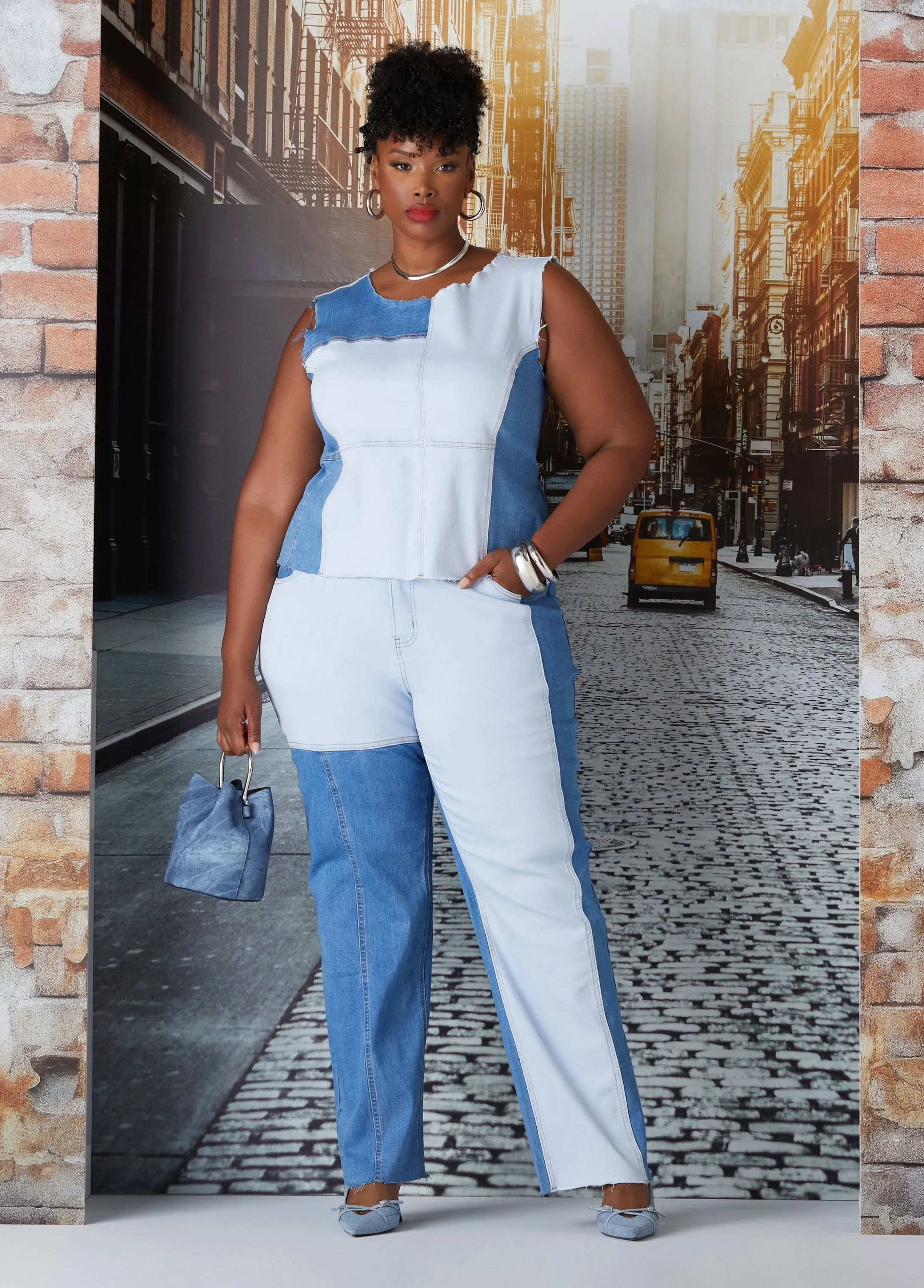 Two Tone Straight Leg Jeans sold by Ashley Stewart product image thumbnail 4