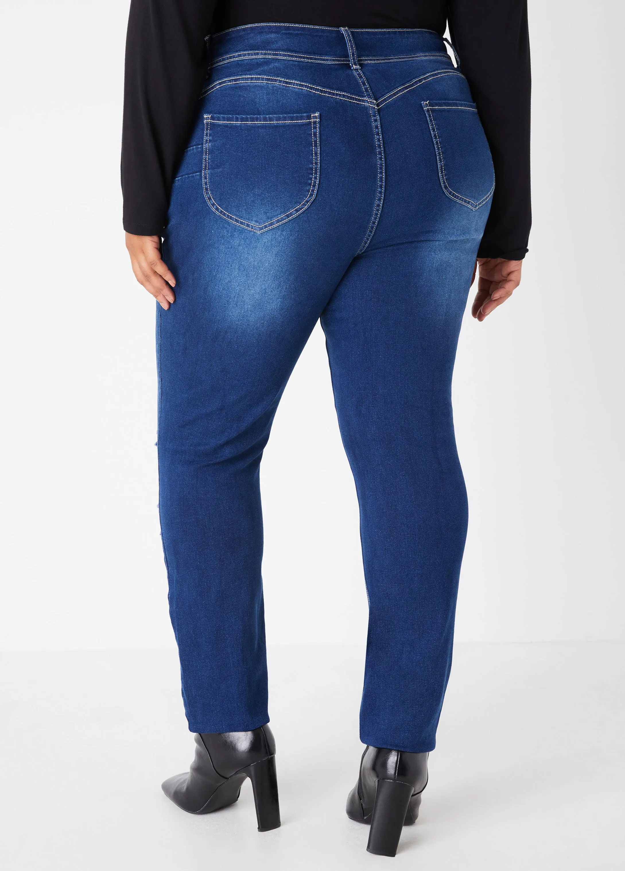 Distressed High Rise Skinny Jeans sold by Ashley Stewart product image thumbnail 2
