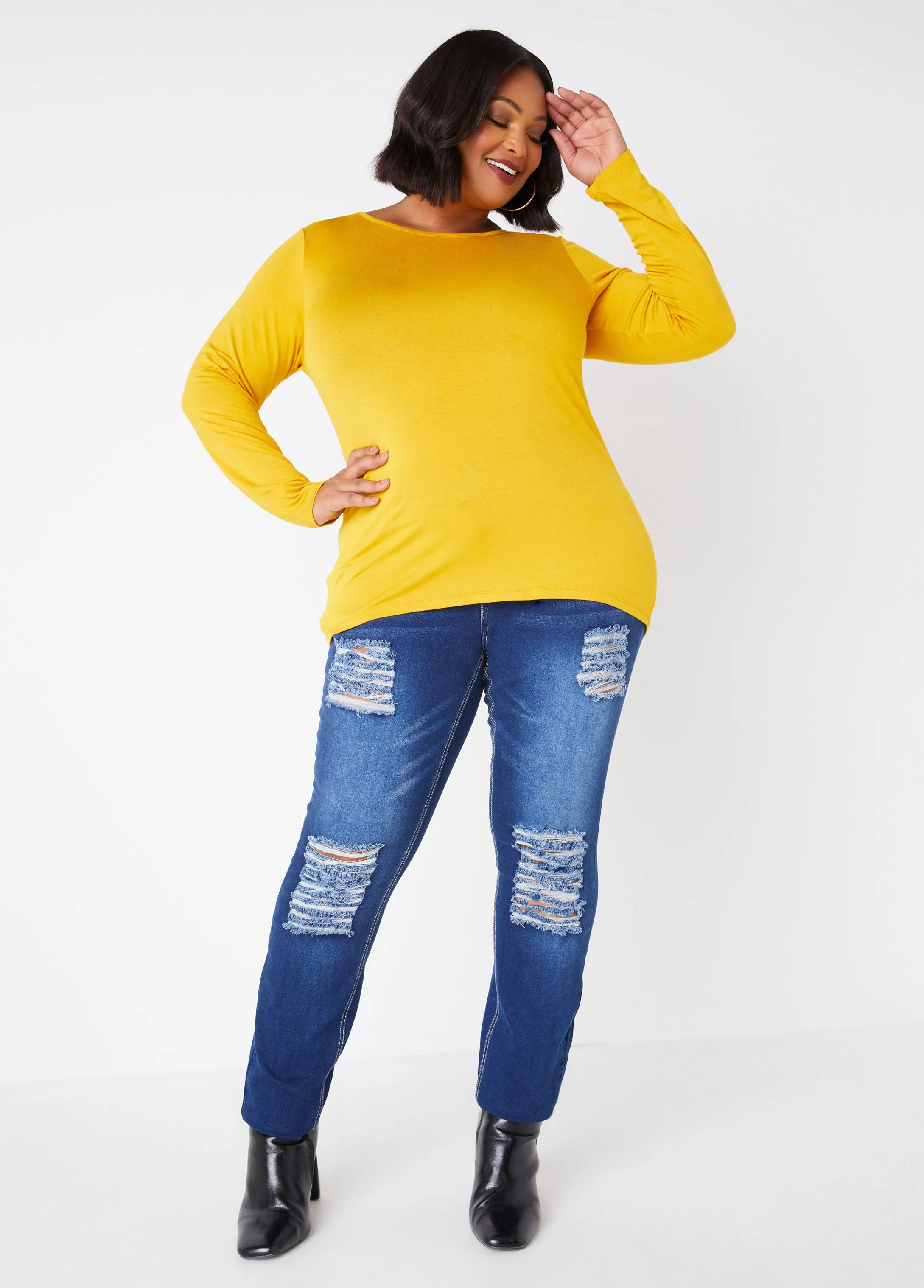 Distressed High Rise Skinny Jeans sold by Ashley Stewart product image thumbnail 3