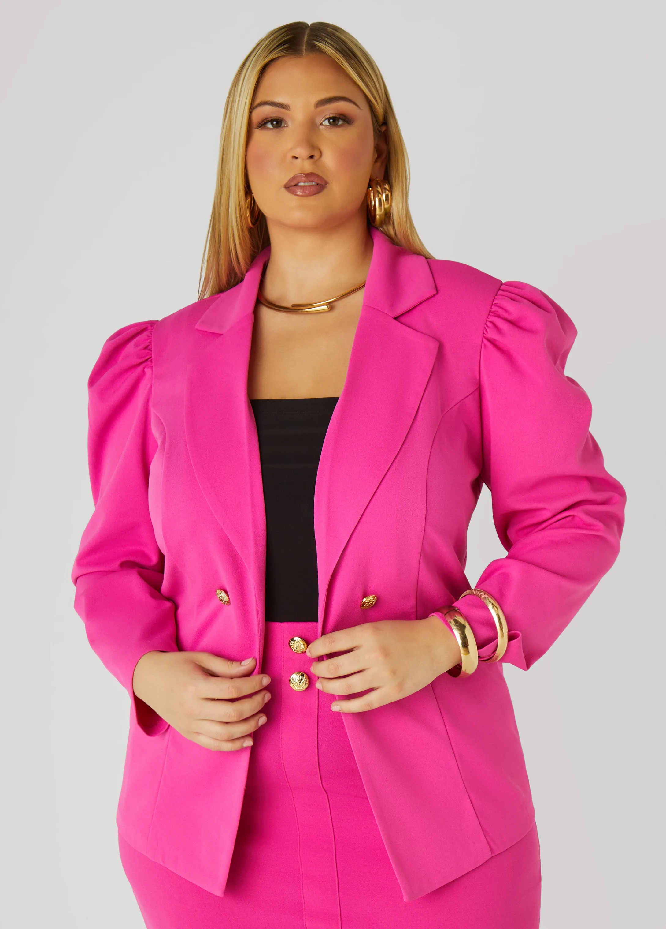 Button Front Crepe Blazer sold by Ashley Stewart