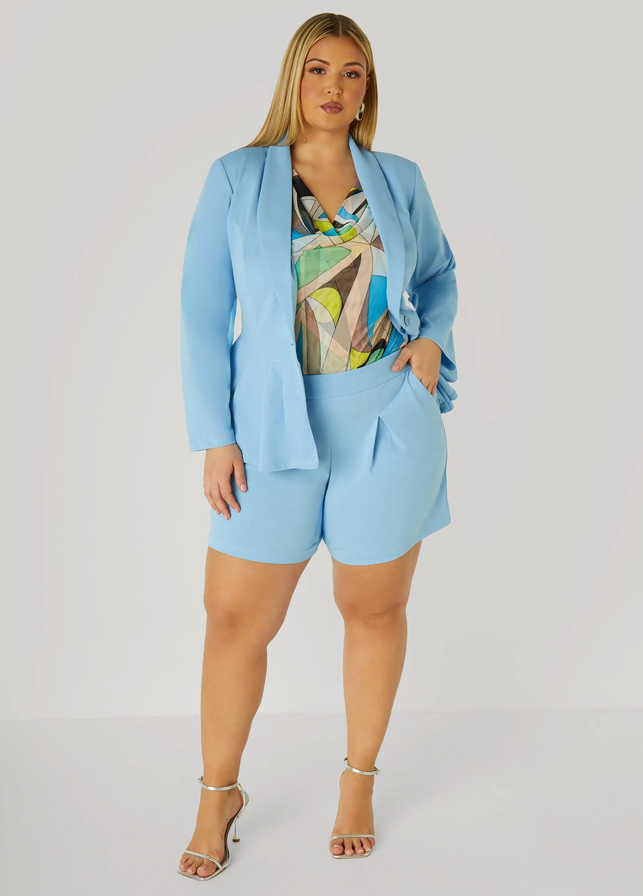 Pleated Peplum Crepe Blazer sold by Ashley Stewart product image thumbnail 3