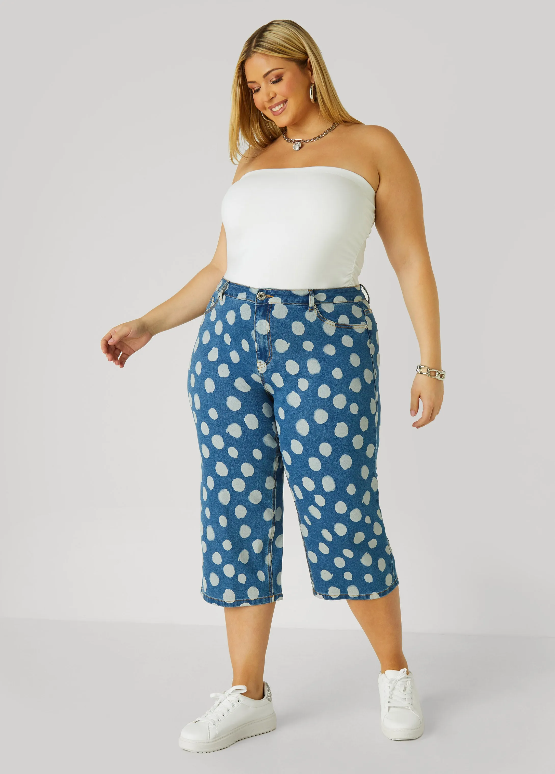 Polka Dot Denim Capris sold by Ashley Stewart product image thumbnail 3