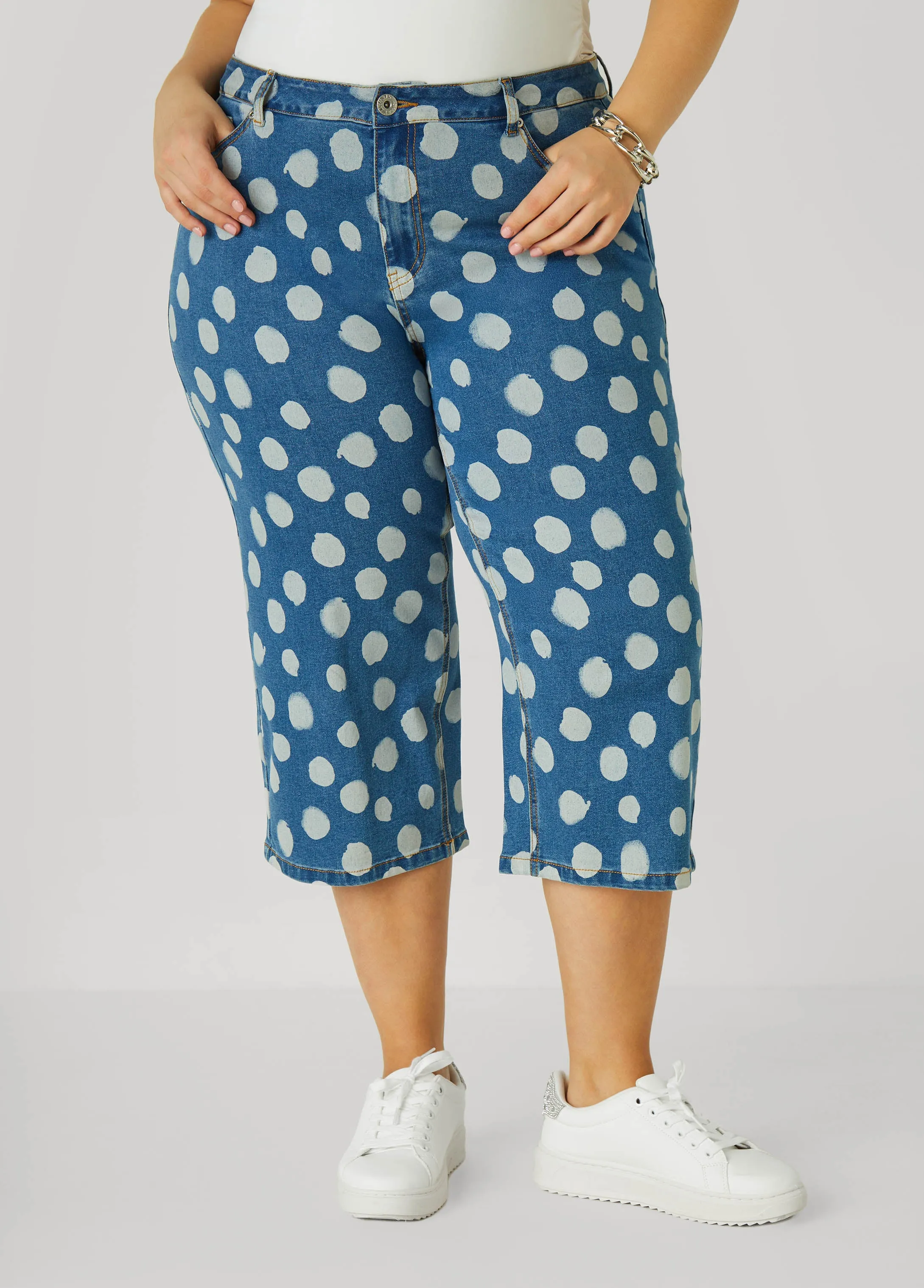 Polka Dot Denim Capris sold by Ashley Stewart