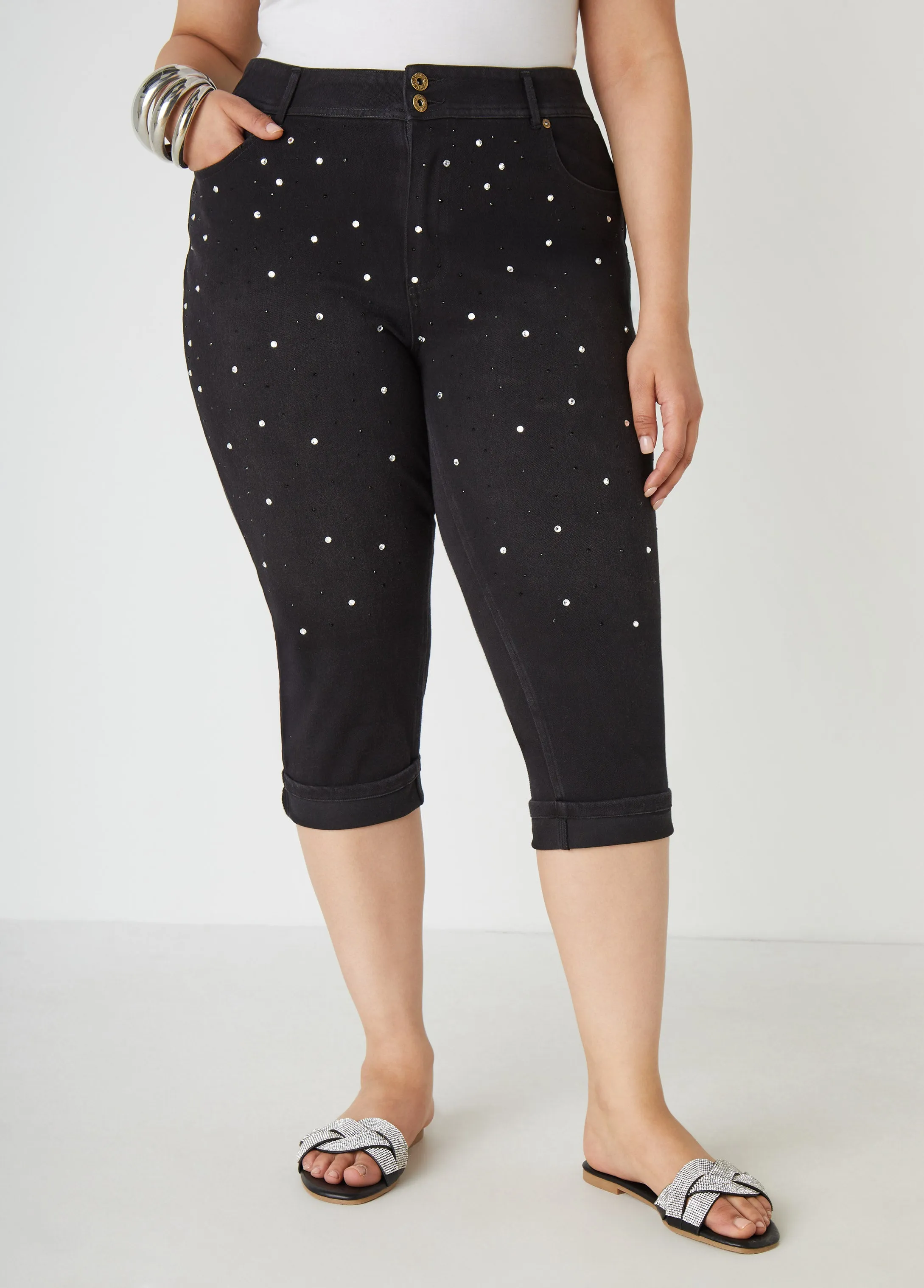 Cuffed Crystal Denim Capris sold by Ashley Stewart product image thumbnail 5