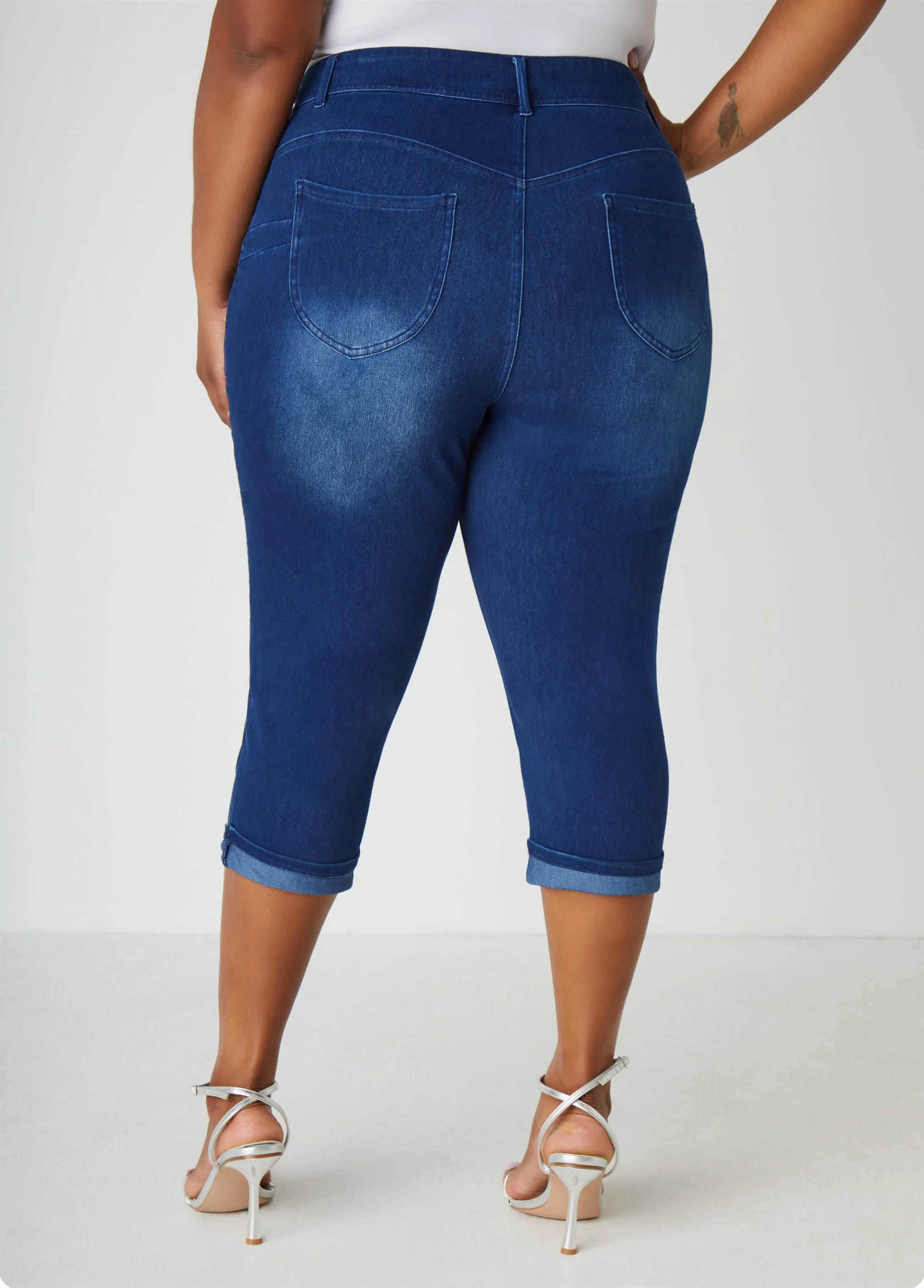 Cuffed Crystal Denim Capris sold by Ashley Stewart product image thumbnail 2