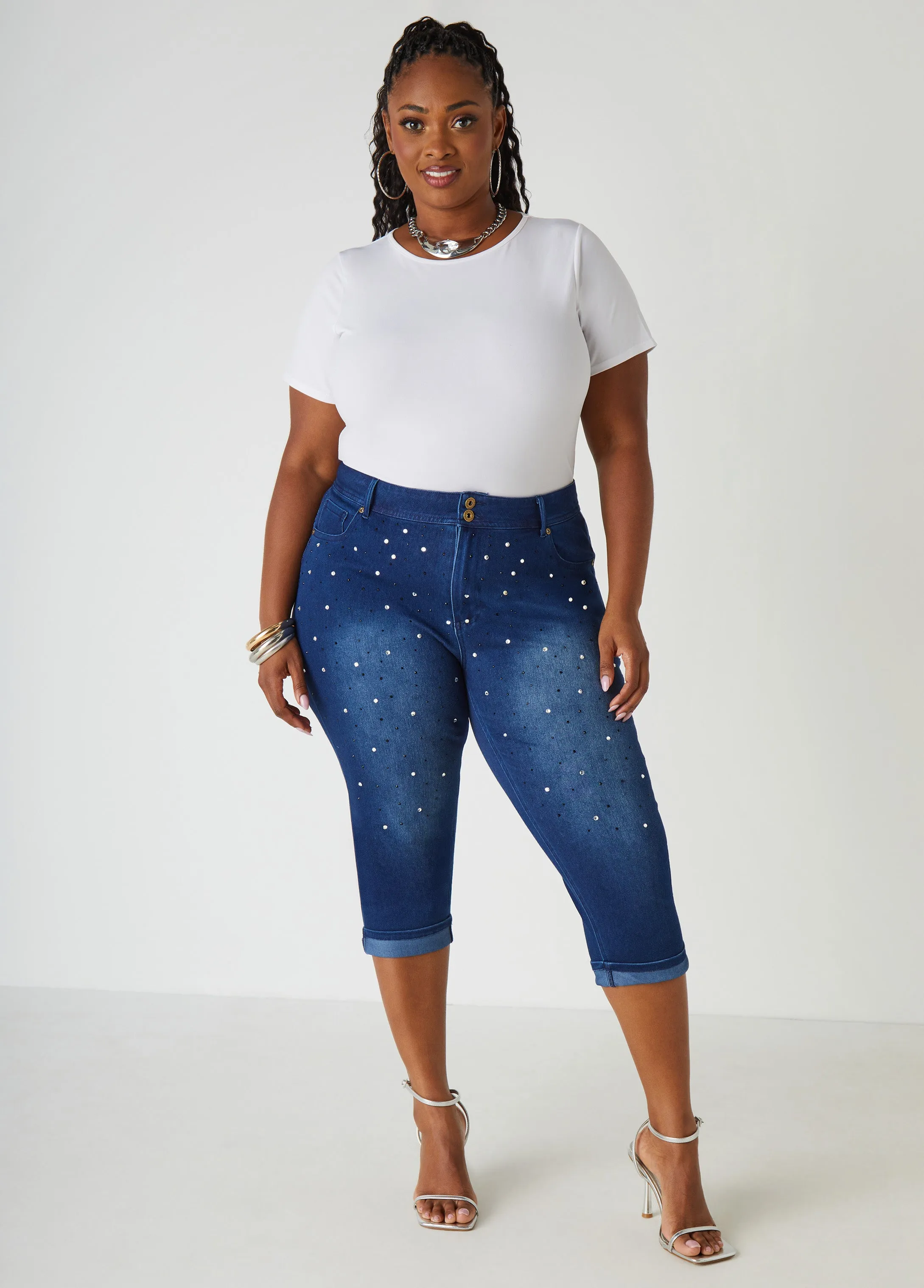 Cuffed Crystal Denim Capris sold by Ashley Stewart product image thumbnail 3