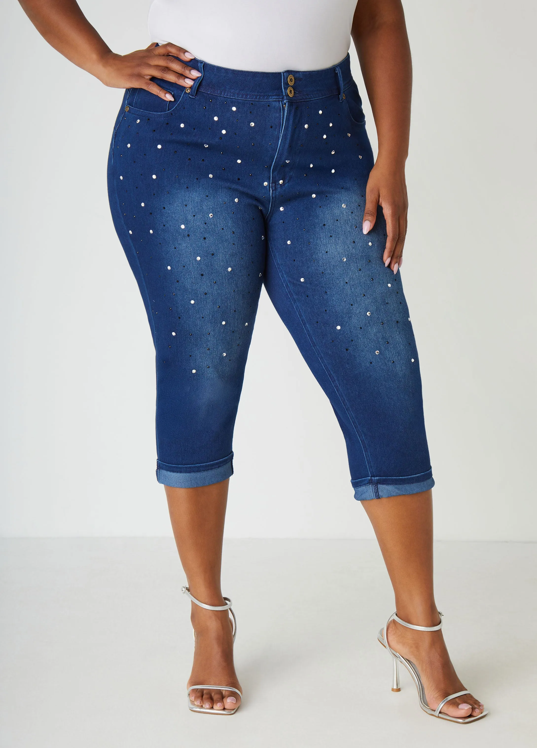 Cuffed Crystal Denim Capris sold by Ashley Stewart