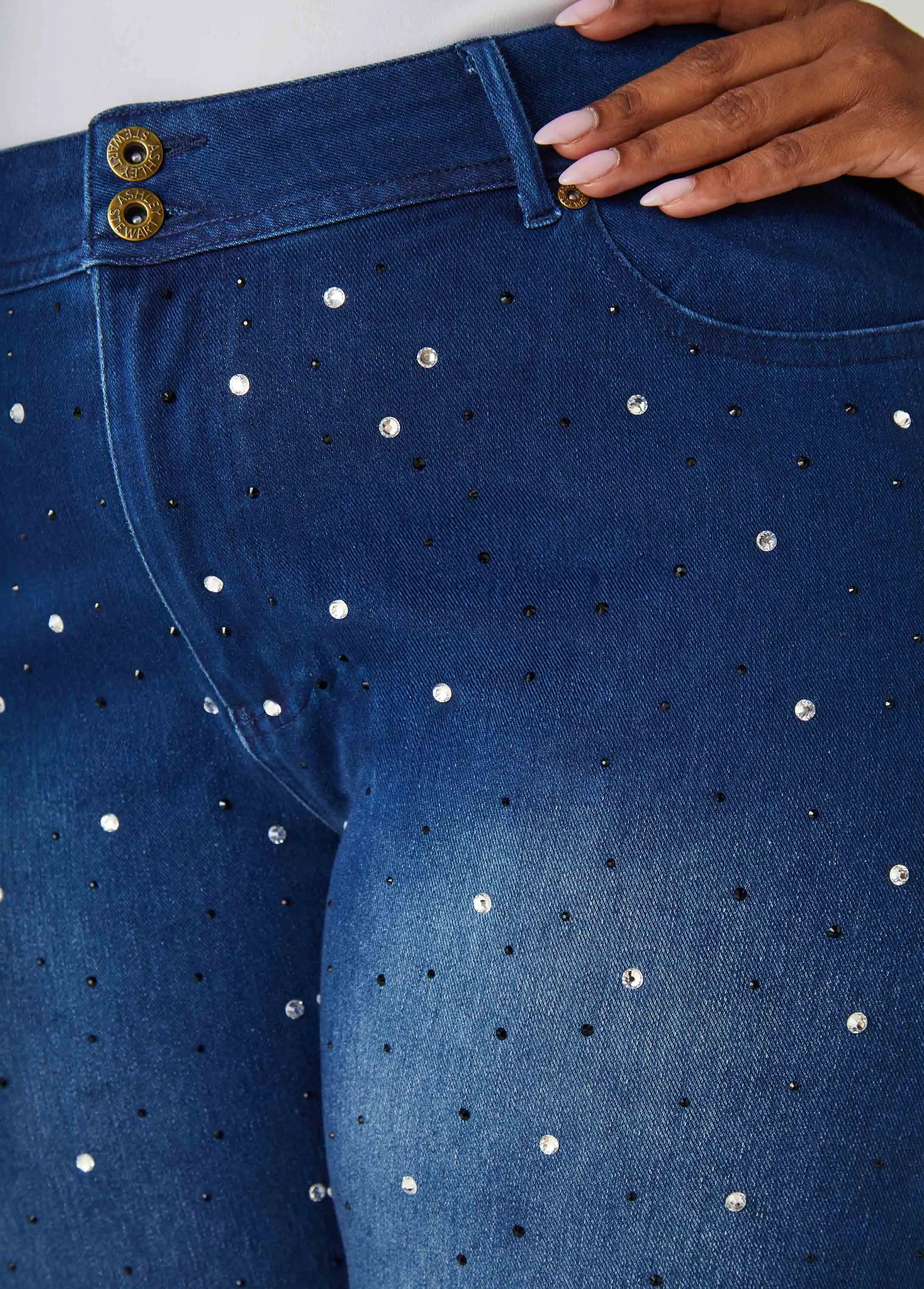 Cuffed Crystal Denim Capris sold by Ashley Stewart product image thumbnail 4