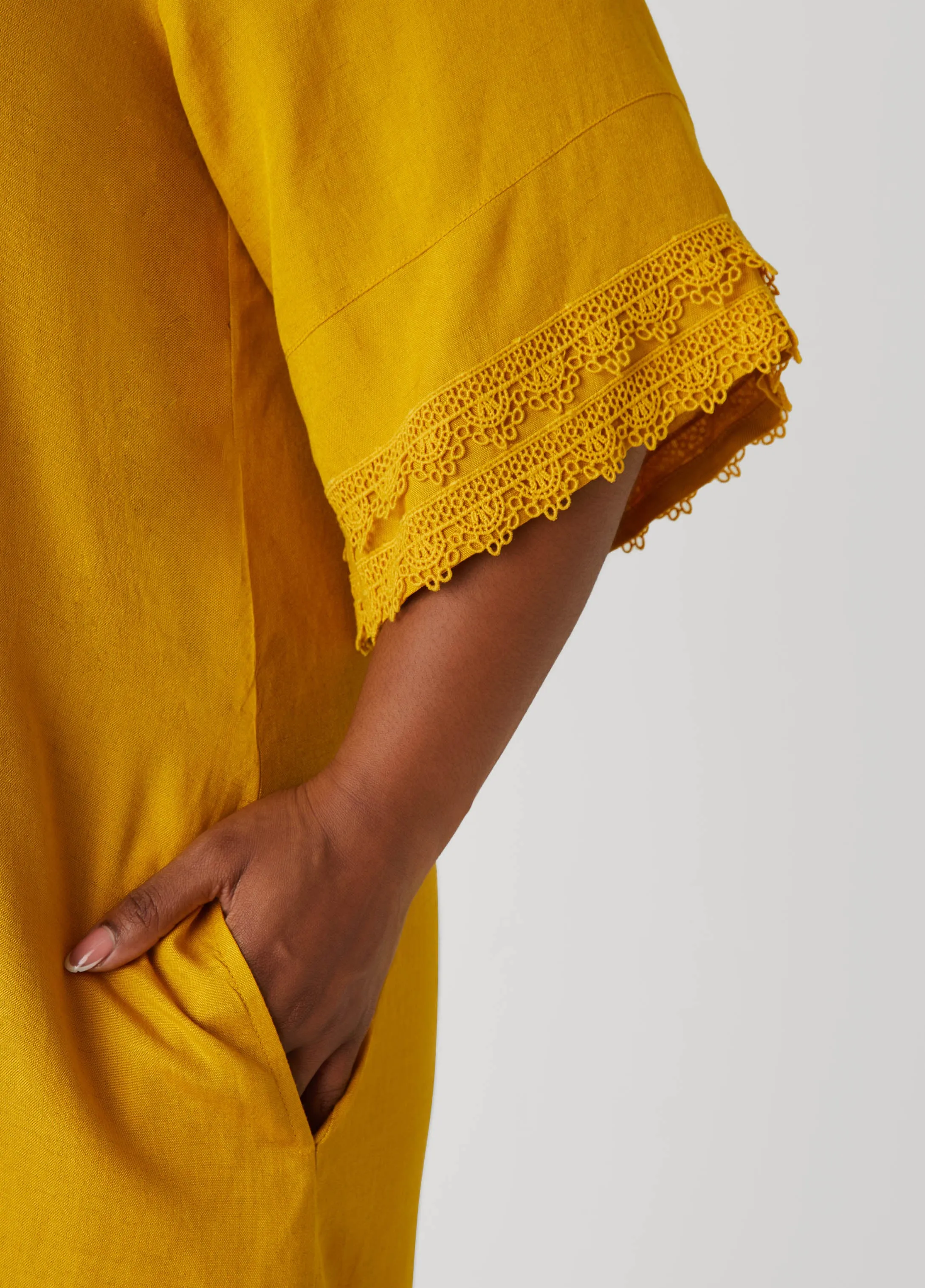 Crochet Trimmed V Neck Dress sold by Ashley Stewart product image thumbnail 4