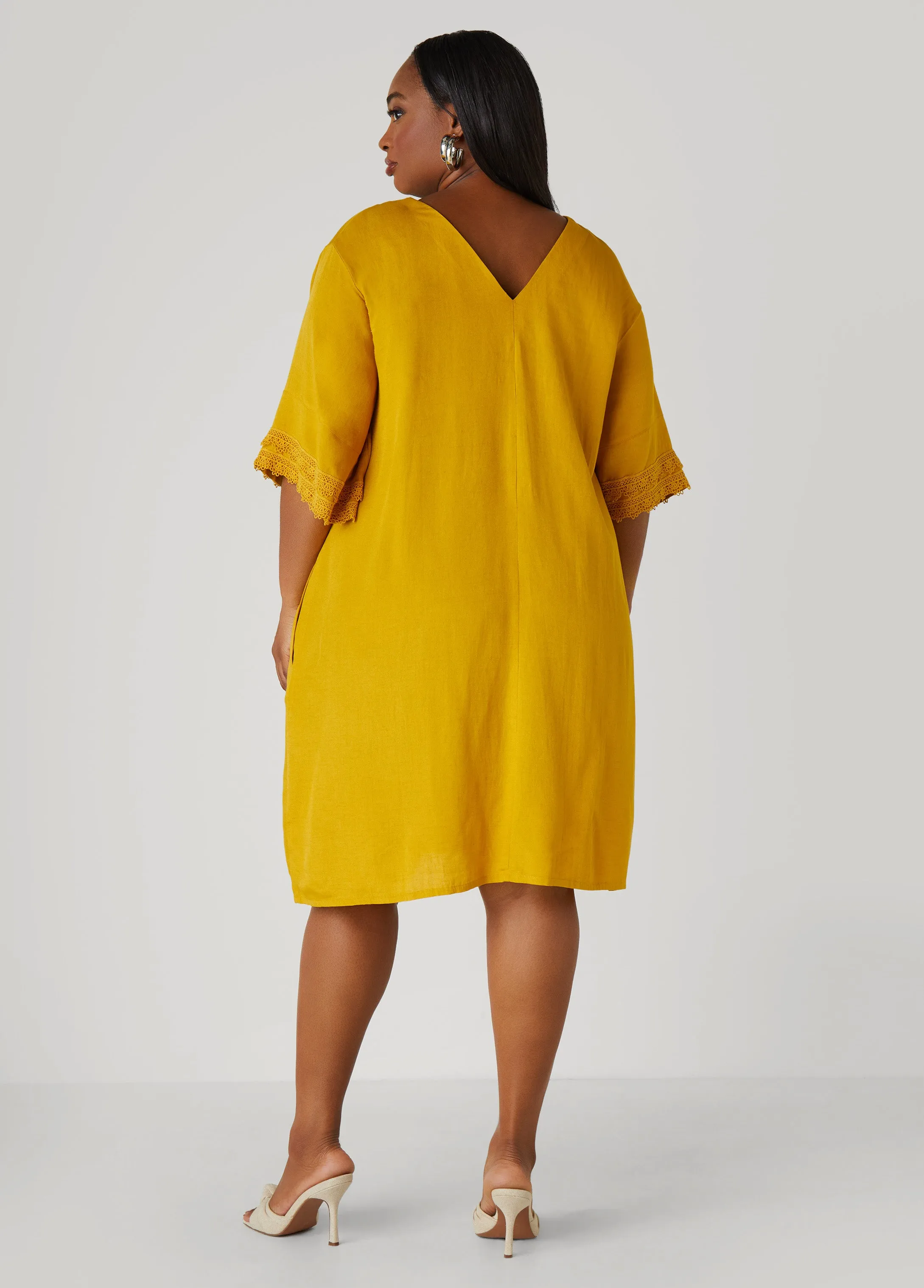 Crochet Trimmed V Neck Dress sold by Ashley Stewart product image thumbnail 2