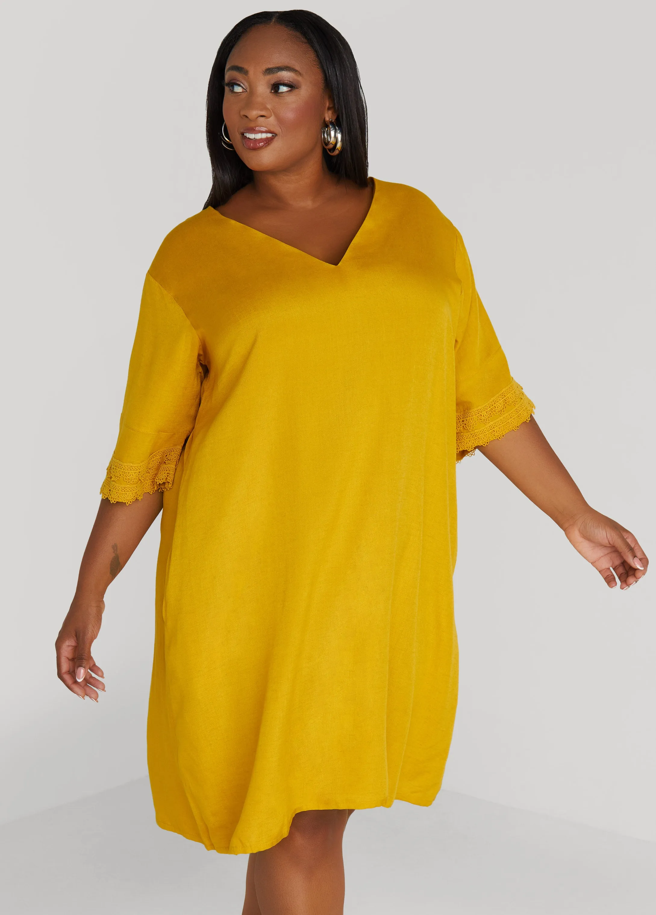 Crochet Trimmed V Neck Dress sold by Ashley Stewart product image thumbnail 3