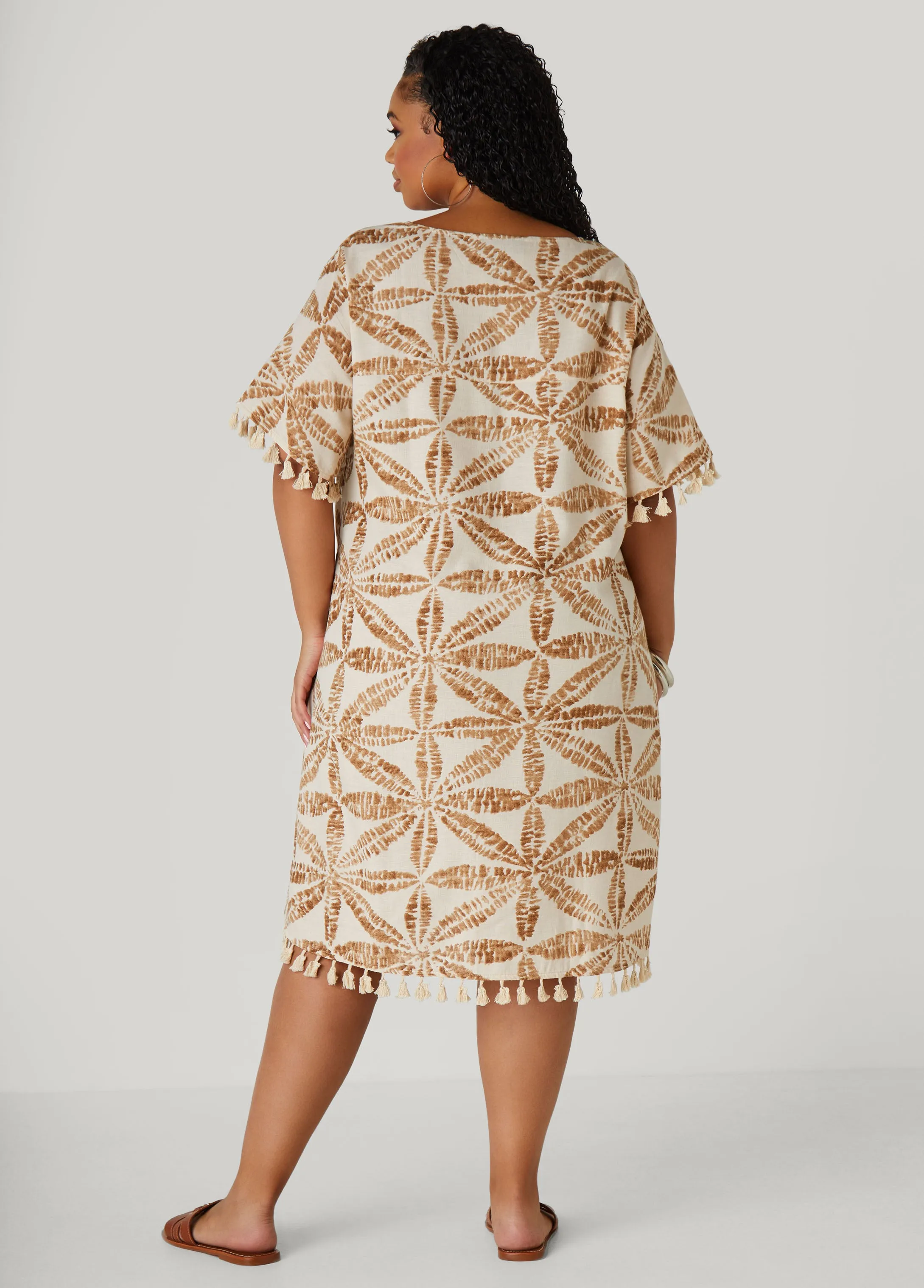 Tasseled Palm Print Dress sold by Ashley Stewart product image thumbnail 2