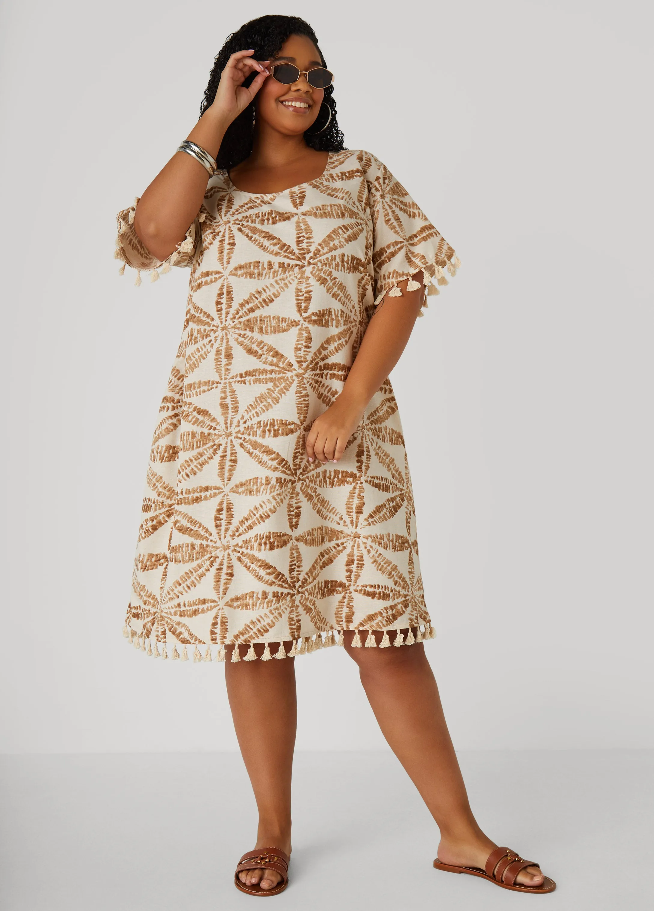 Tasseled Palm Print Dress sold by Ashley Stewart product image thumbnail 3