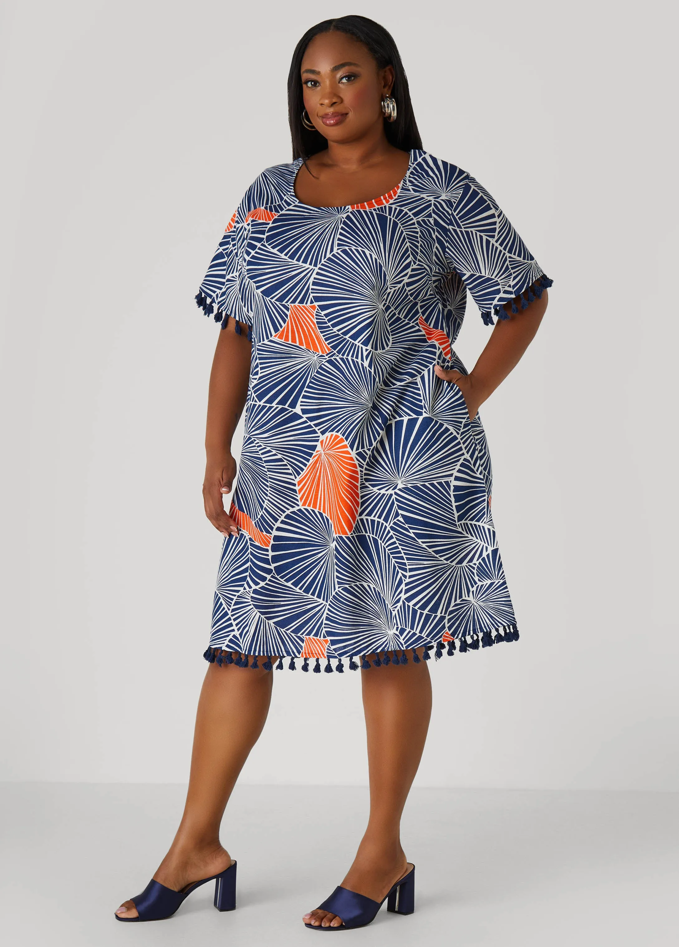 Tasseled Leaf Print Dress sold by Ashley Stewart product image thumbnail 3