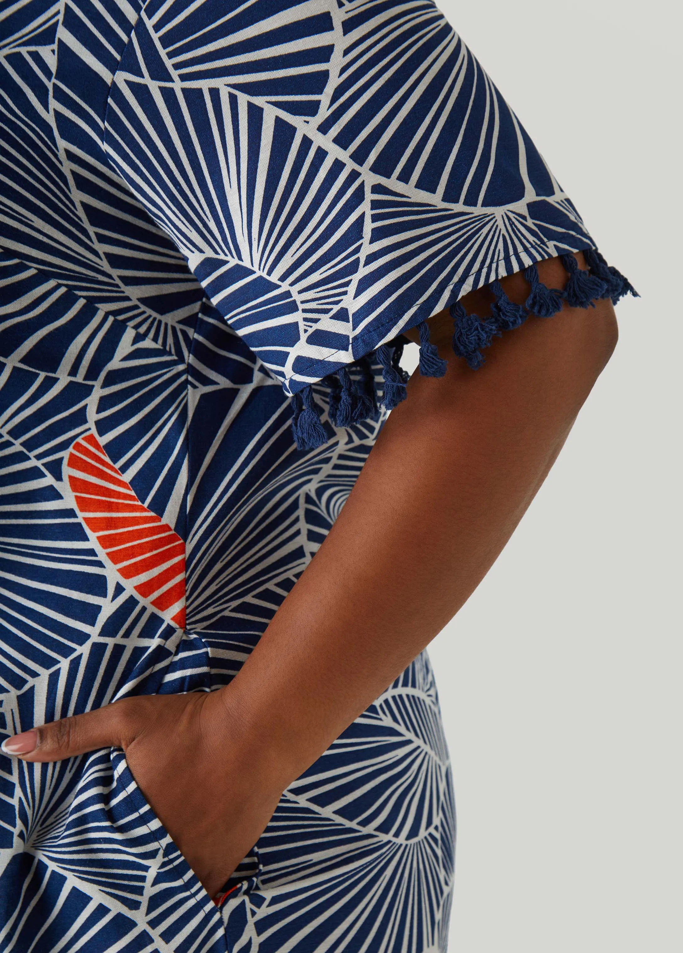 Tasseled Leaf Print Dress sold by Ashley Stewart product image thumbnail 4