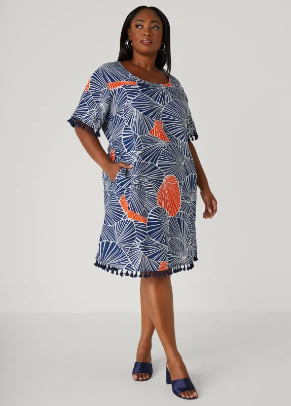 Tasseled Leaf Print Dress sold by Ashley Stewart