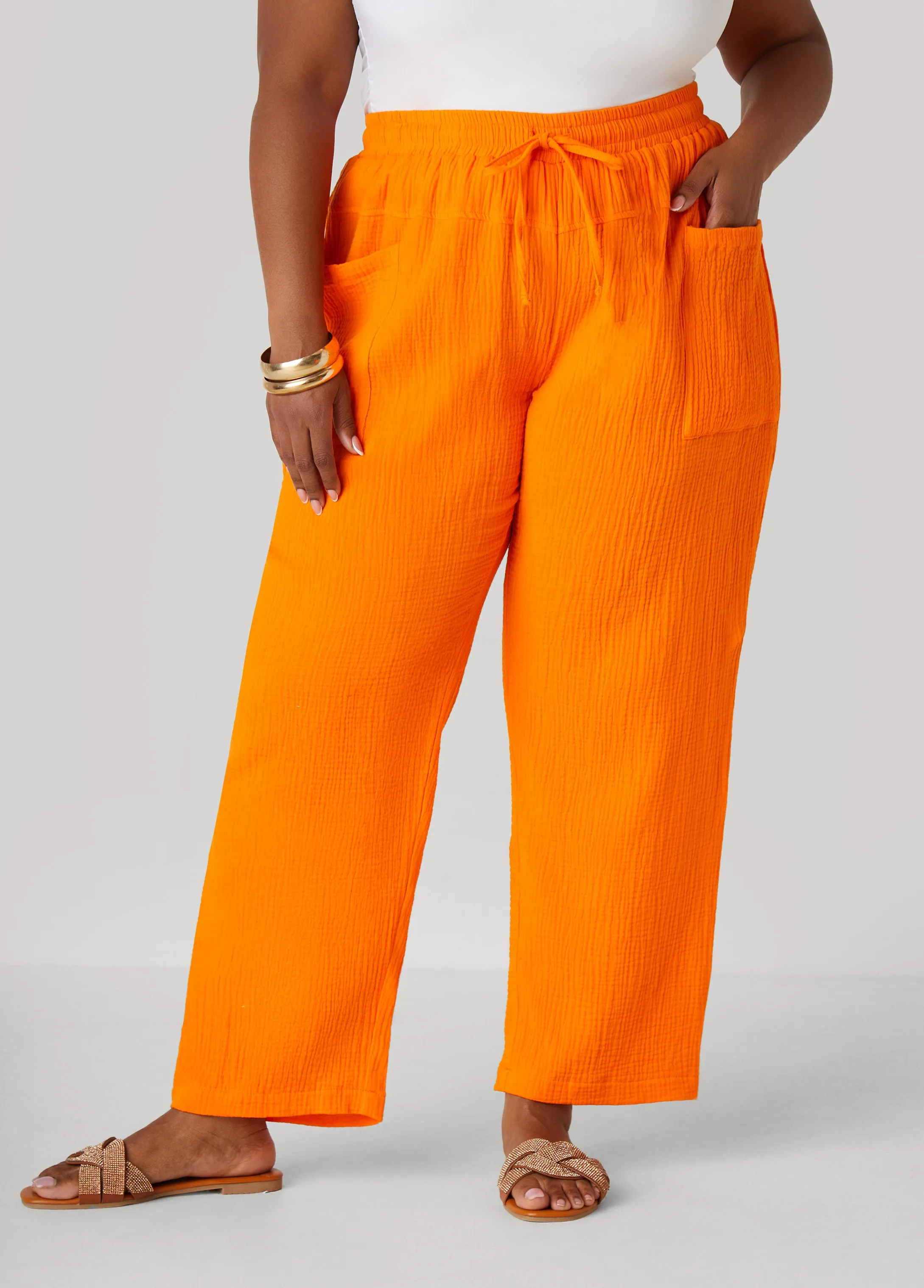 Textured Cotton Gauze Pants sold by Ashley Stewart product image thumbnail 3