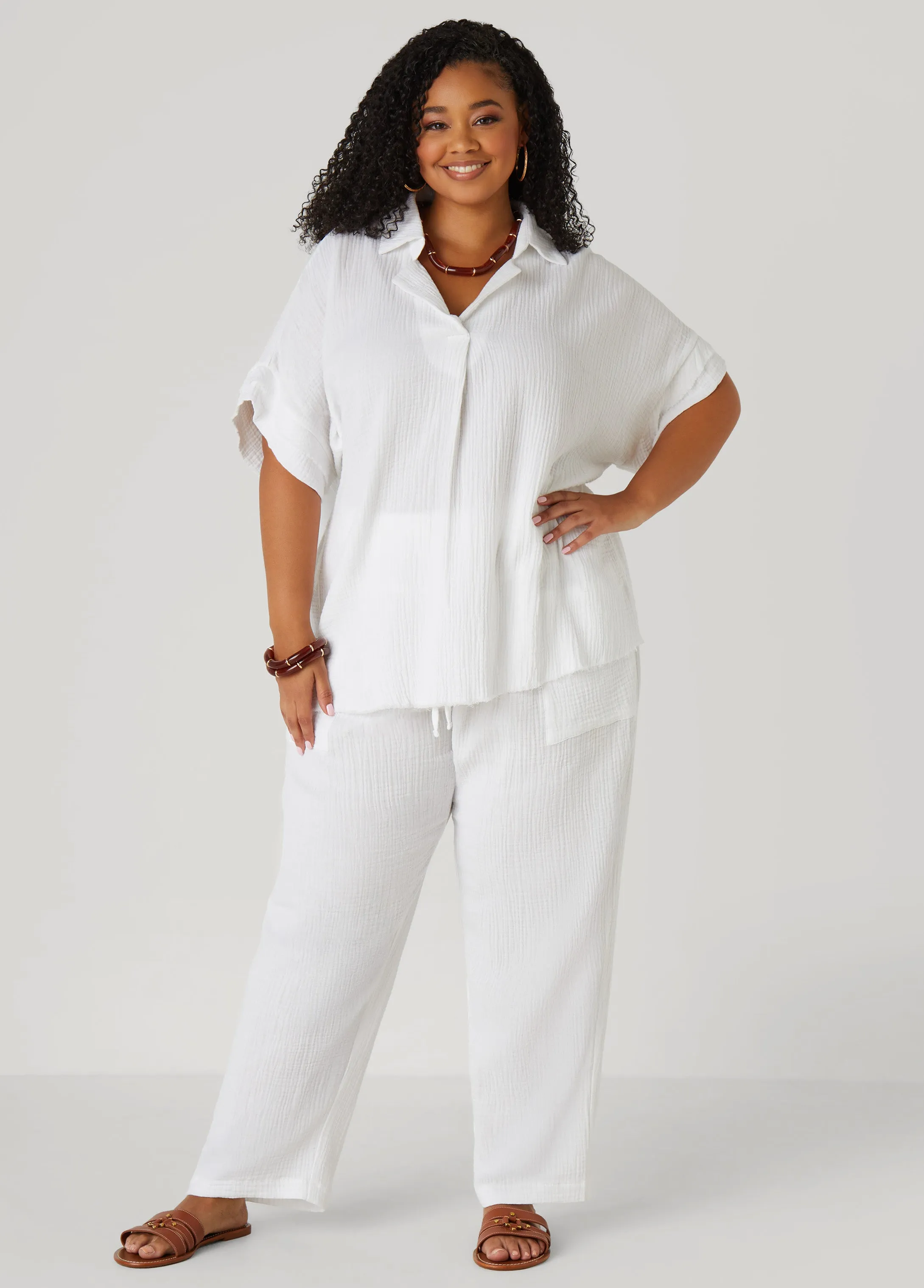 Textured Cotton Gauze Pants sold by Ashley Stewart product image thumbnail 4
