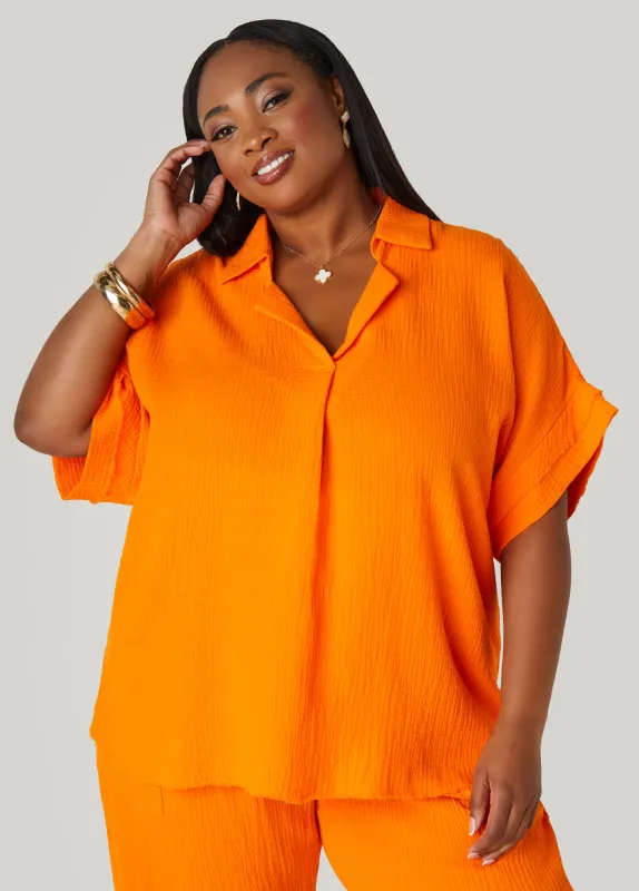 Textured Cotton Gauze Top sold by Ashley Stewart