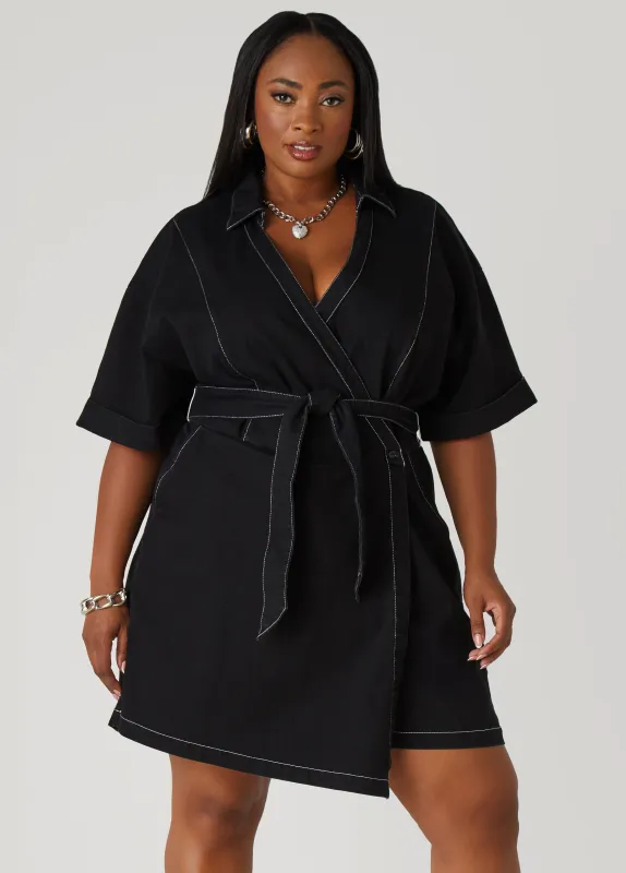 Faux Wrap Denim Romper sold by Ashley Stewart