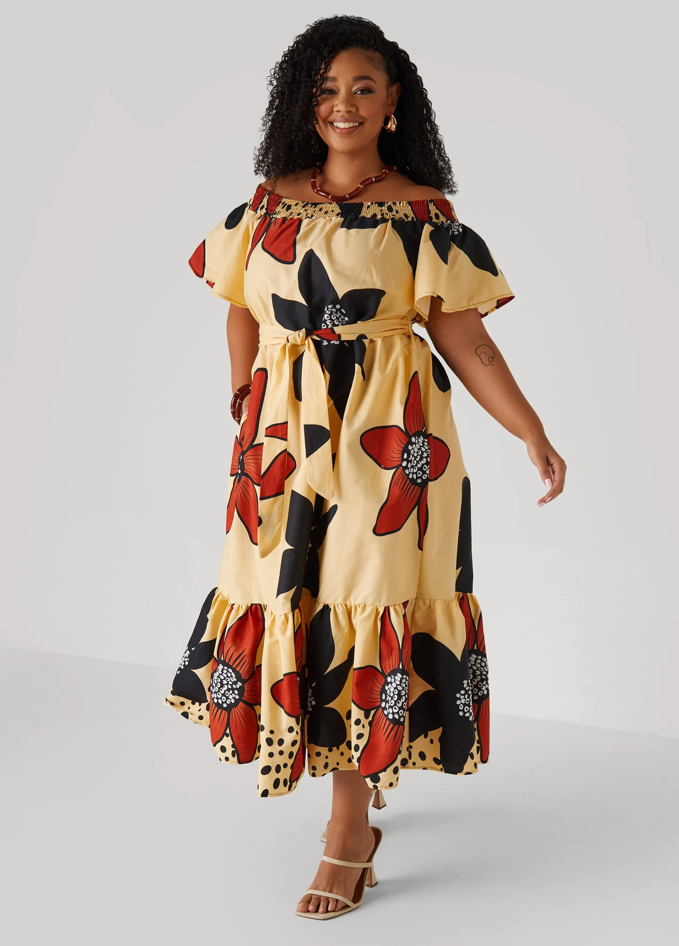 Floral Off The Shoulder Dress sold by Ashley Stewart product image thumbnail 3